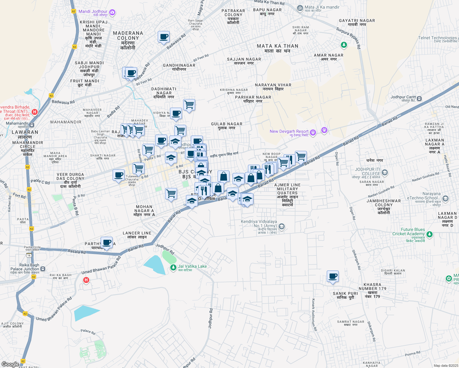 map of restaurants, bars, coffee shops, grocery stores, and more near in Jodhpur