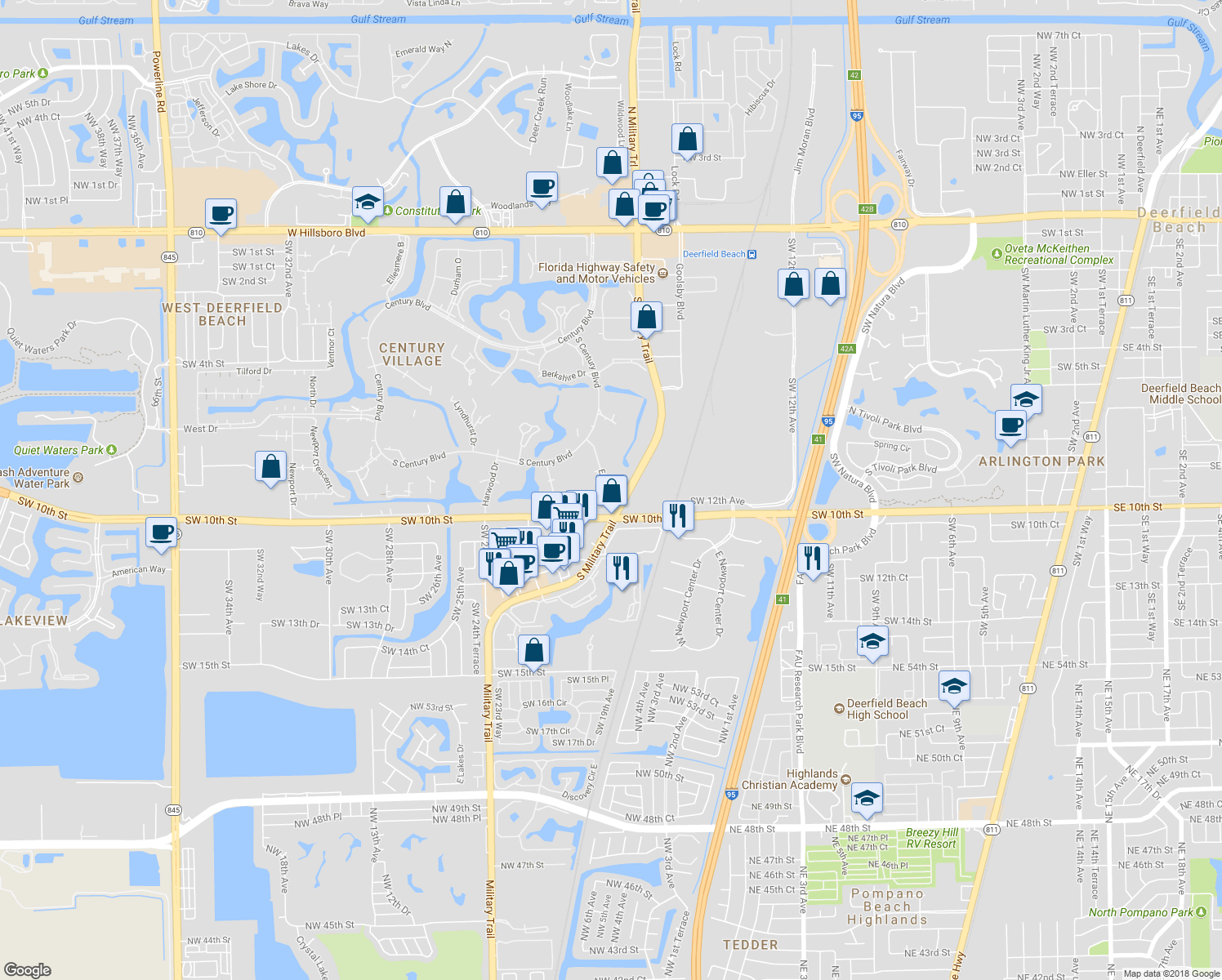 map of restaurants, bars, coffee shops, grocery stores, and more near 328 Farnham P in Deerfield Beach