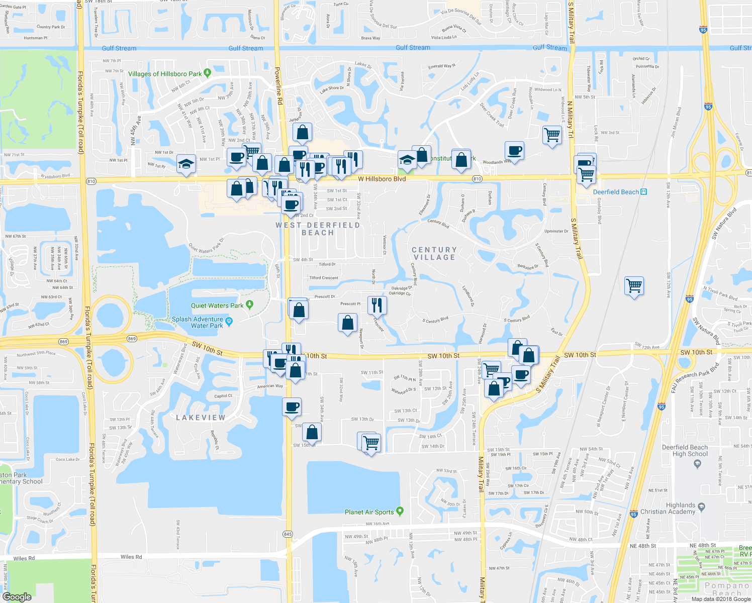 map of restaurants, bars, coffee shops, grocery stores, and more near 2005 Newport G in Deerfield Beach