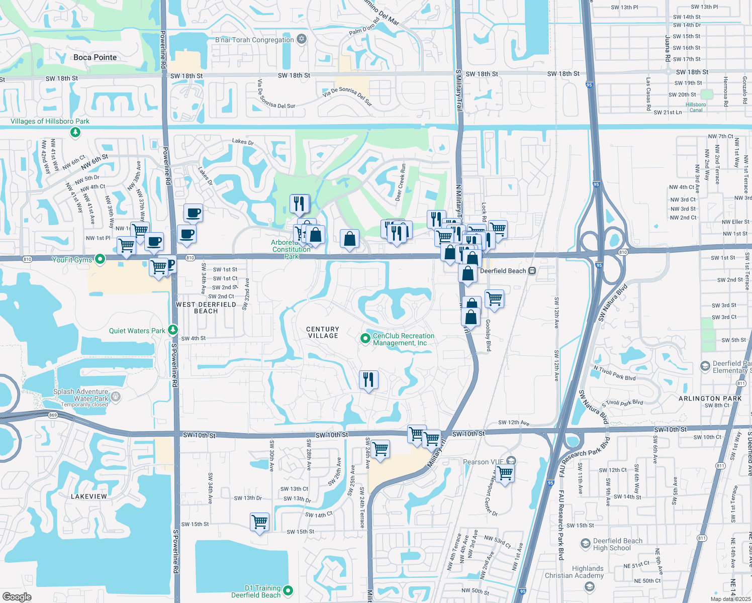 map of restaurants, bars, coffee shops, grocery stores, and more near 3121 Cambridge F in Deerfield Beach