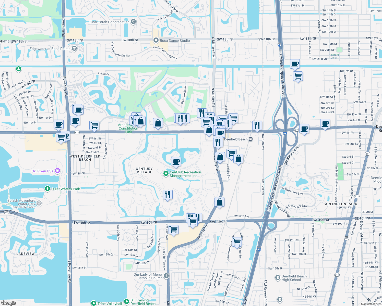 map of restaurants, bars, coffee shops, grocery stores, and more near 1038 Cambridge B in Deerfield Beach