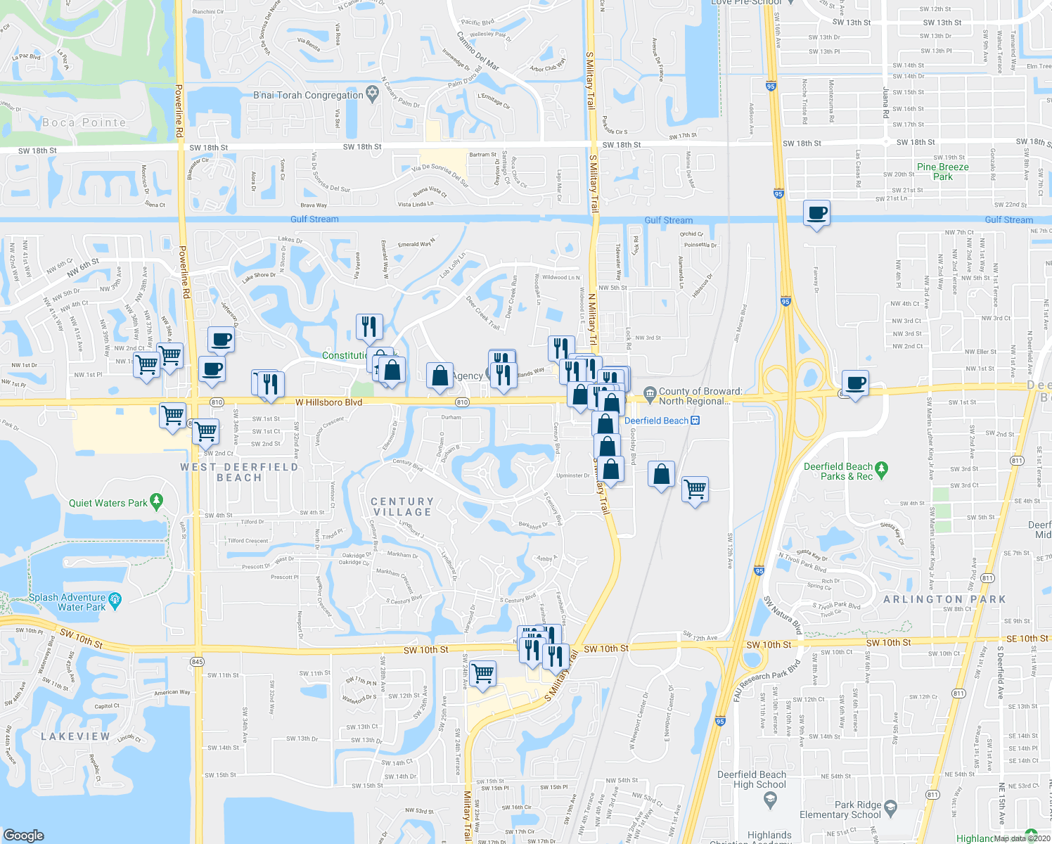 map of restaurants, bars, coffee shops, grocery stores, and more near 3087 Westbury H in Deerfield Beach