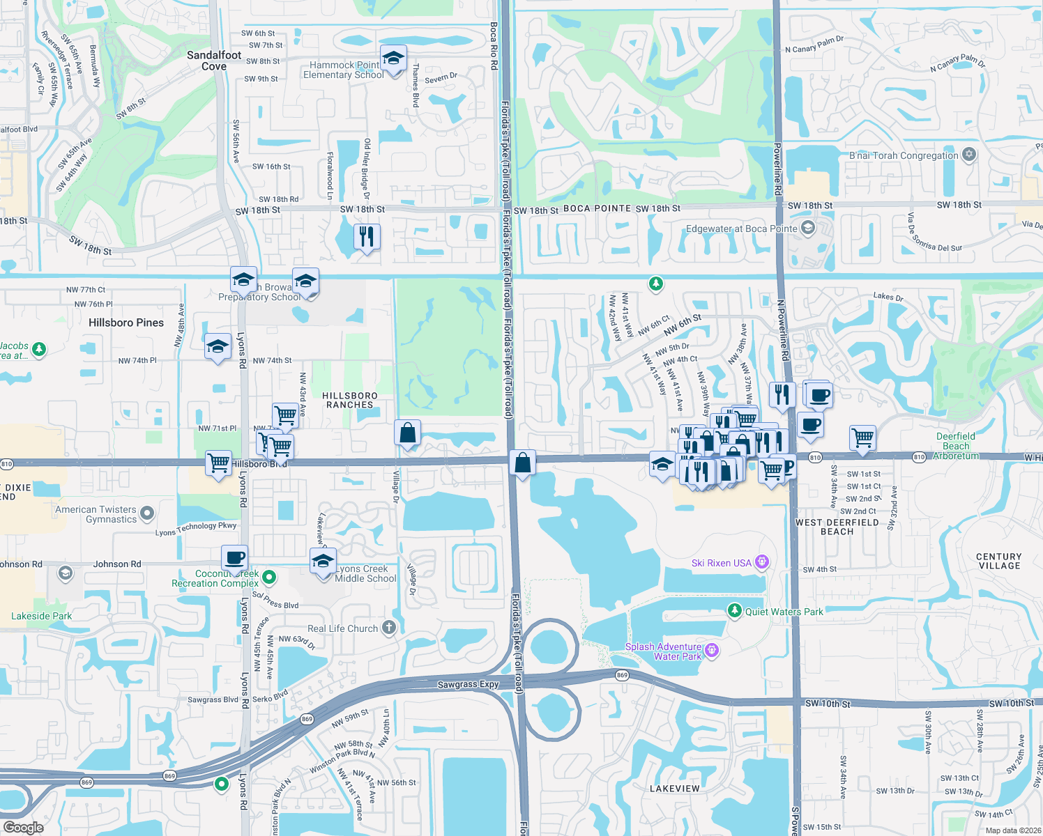 map of restaurants, bars, coffee shops, grocery stores, and more near 193 Northwest 48th Avenue in Deerfield Beach