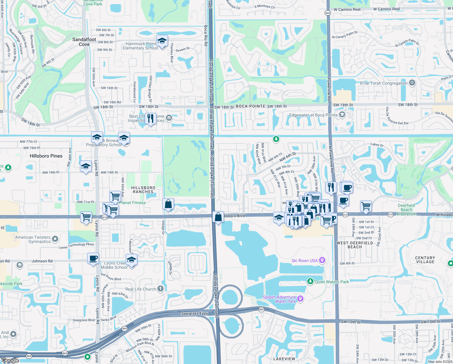map of restaurants, bars, coffee shops, grocery stores, and more near 4739 Northwest 3rd Court in Deerfield Beach