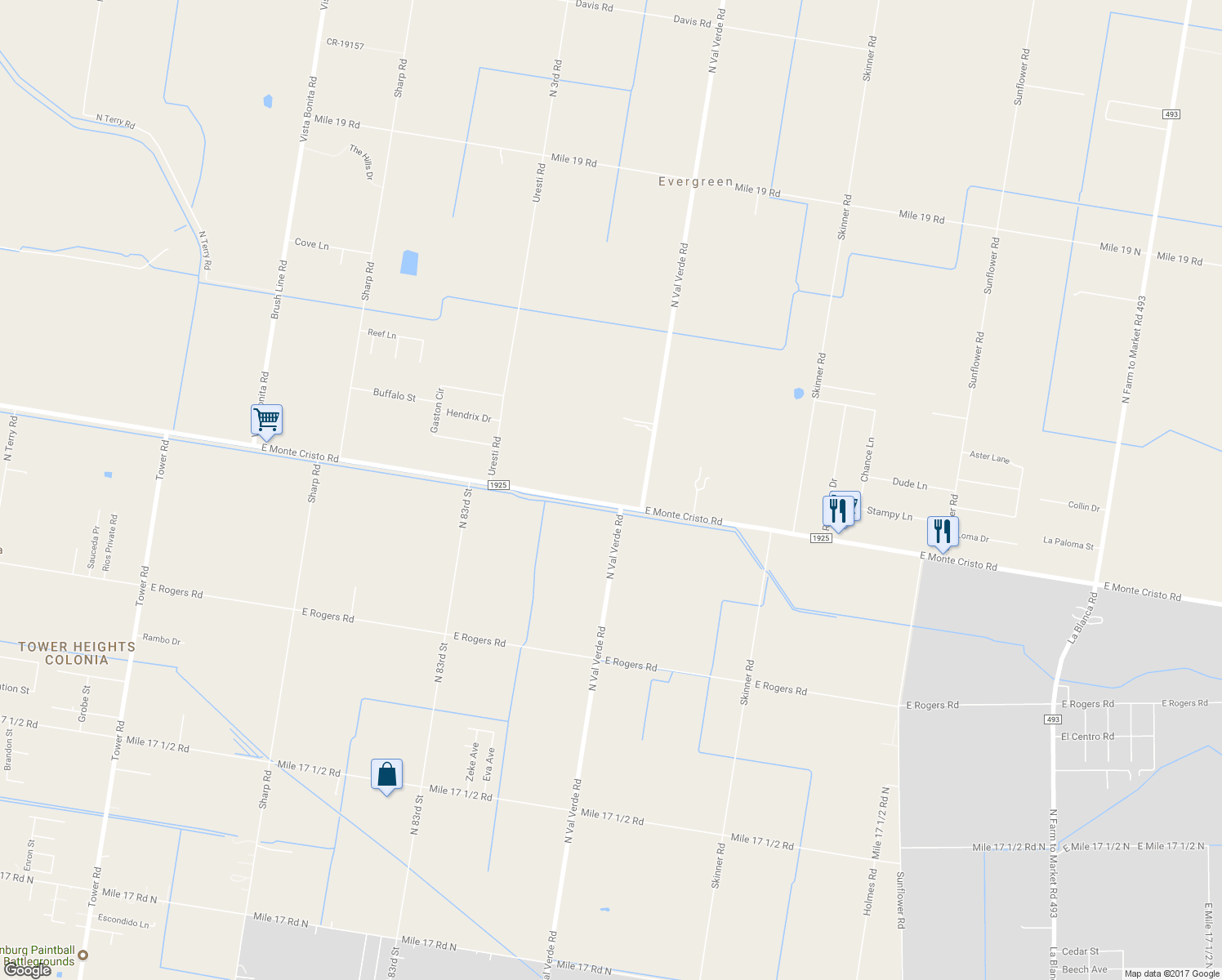 map of restaurants, bars, coffee shops, grocery stores, and more near 9213 East Monte Cristo Road in Edinburg