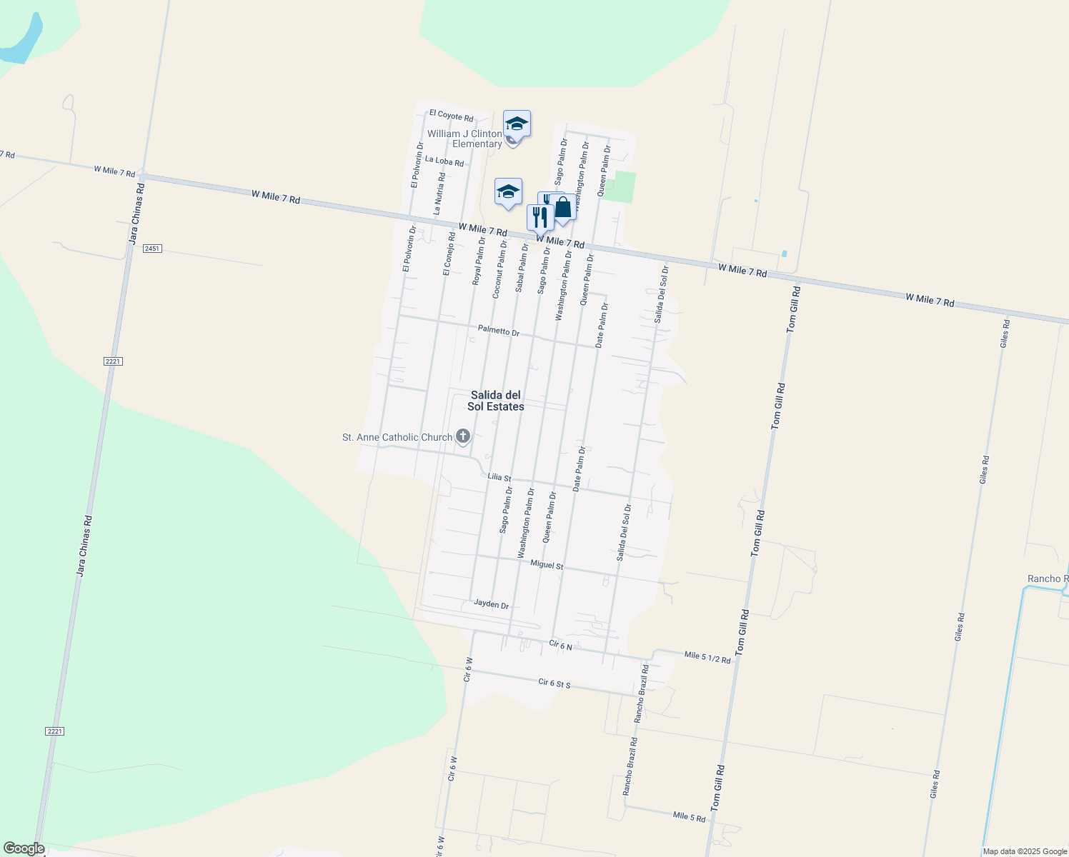 map of restaurants, bars, coffee shops, grocery stores, and more near 17201 Washington Palm Dr in Penitas