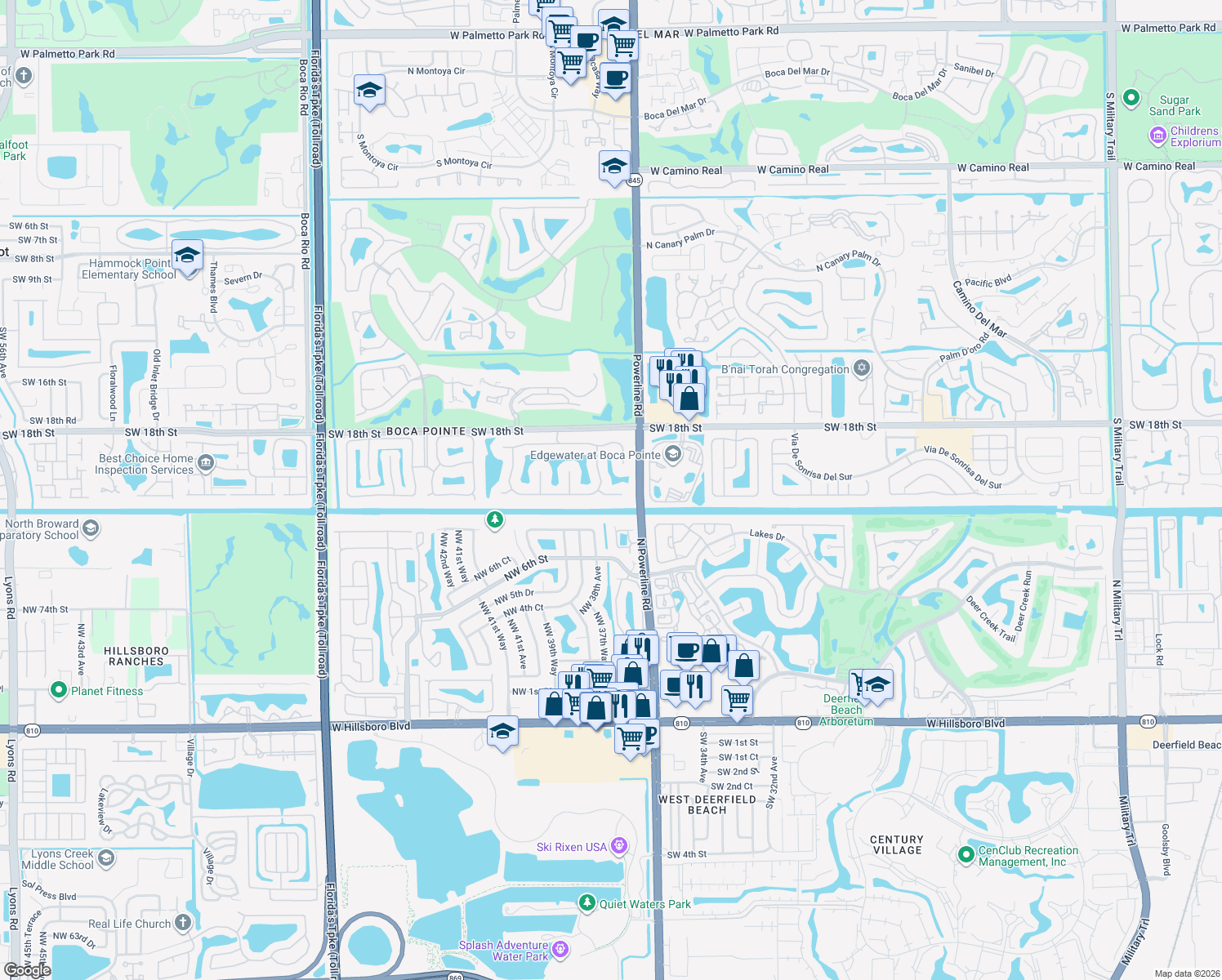 map of restaurants, bars, coffee shops, grocery stores, and more near 7075 Siena Court in Boca Raton