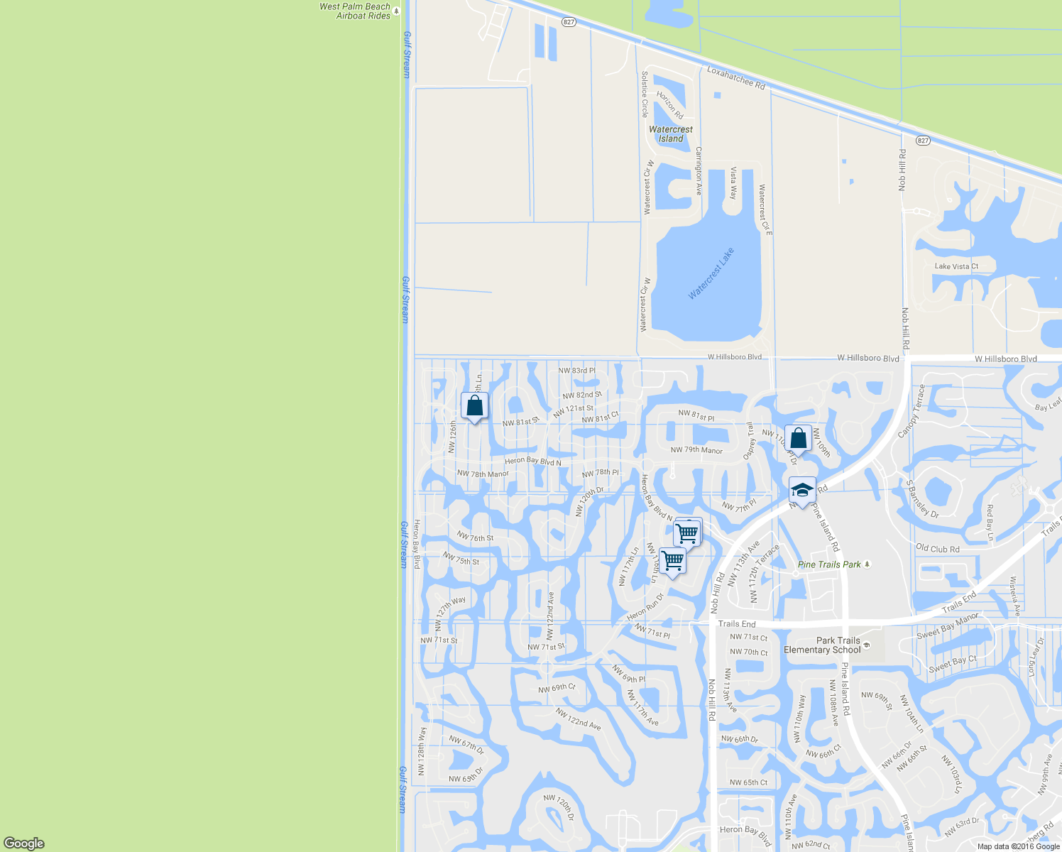 map of restaurants, bars, coffee shops, grocery stores, and more near 12290 Northwest 81st Street in Parkland