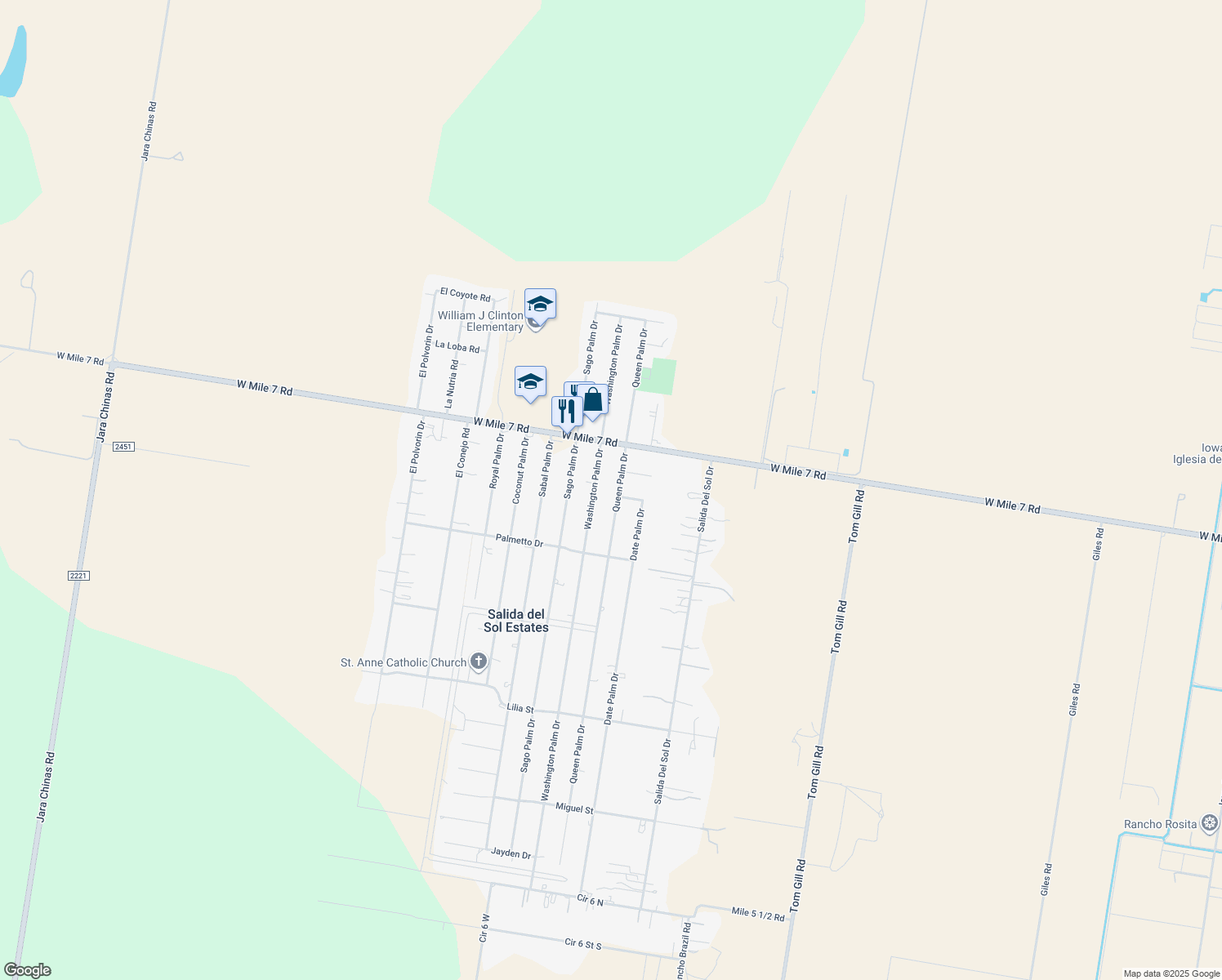 map of restaurants, bars, coffee shops, grocery stores, and more near 17815 Queen Palm Dr in Penitas