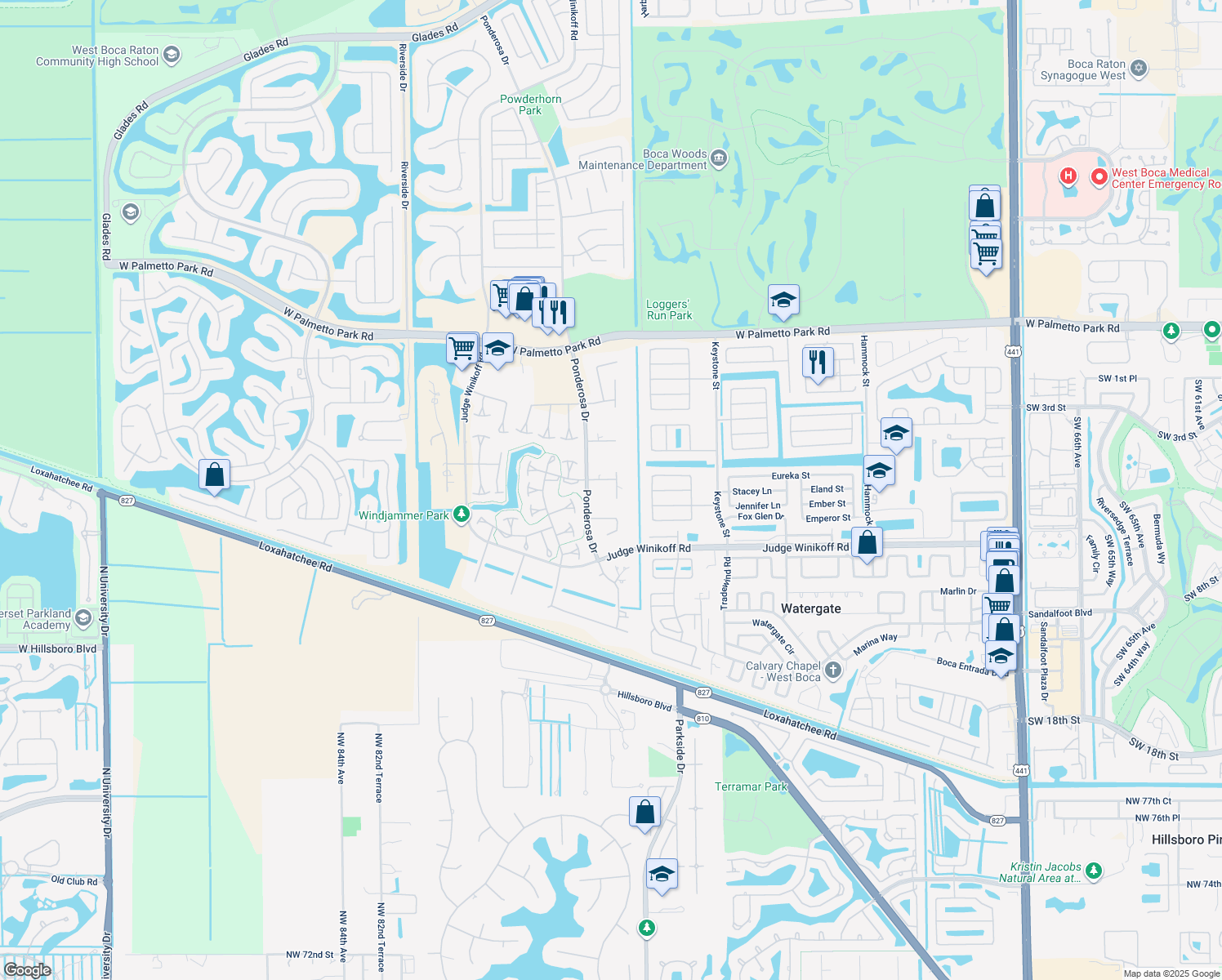 map of restaurants, bars, coffee shops, grocery stores, and more near 11105 Orange Blossom Lane in Boca Raton