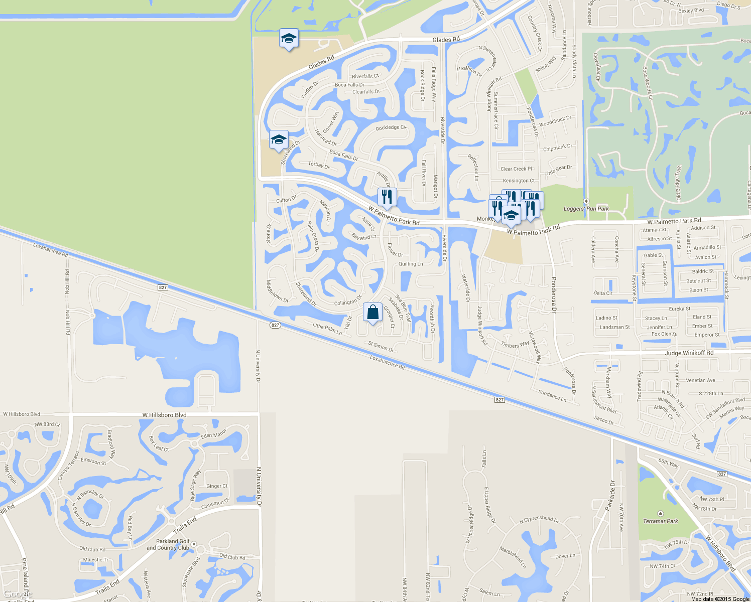 map of restaurants, bars, coffee shops, grocery stores, and more near 22388 Sea Bass Drive in Boca Raton