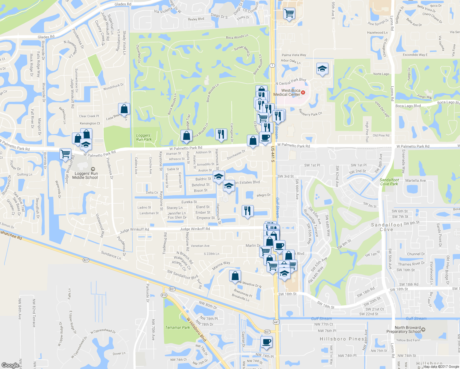 map of restaurants, bars, coffee shops, grocery stores, and more near 10174 Lexington Estates Boulevard in Boca Raton