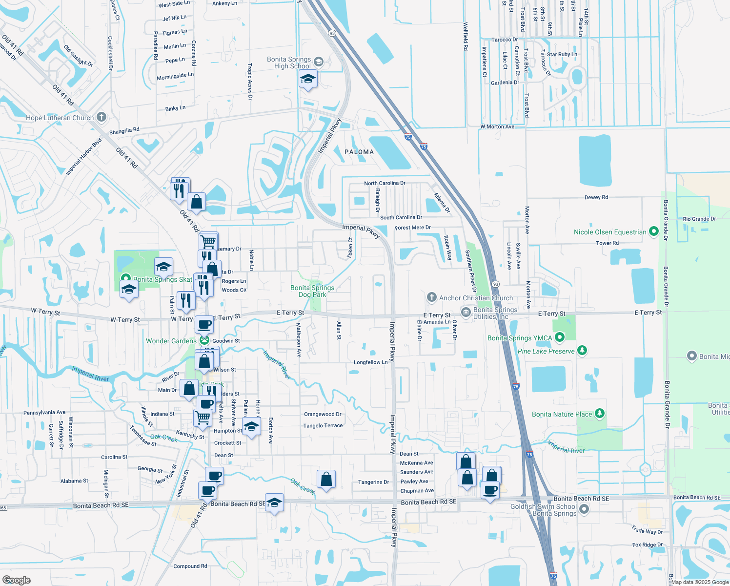map of restaurants, bars, coffee shops, grocery stores, and more near 26935 Piva Ct in Bonita Springs