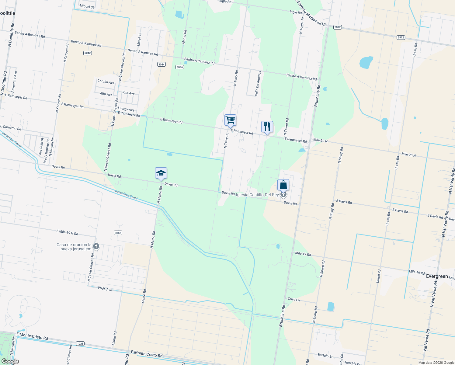 map of restaurants, bars, coffee shops, grocery stores, and more near 5303 Meadow Lane in Edinburg