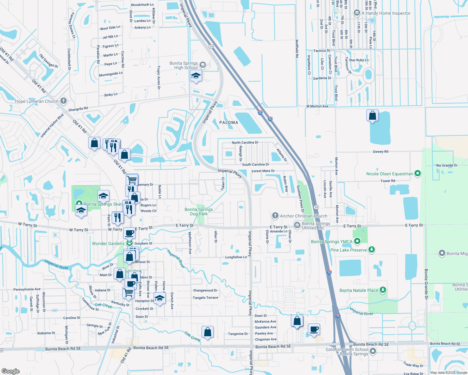 map of restaurants, bars, coffee shops, grocery stores, and more near 11200 Tango Drive in Bonita Springs