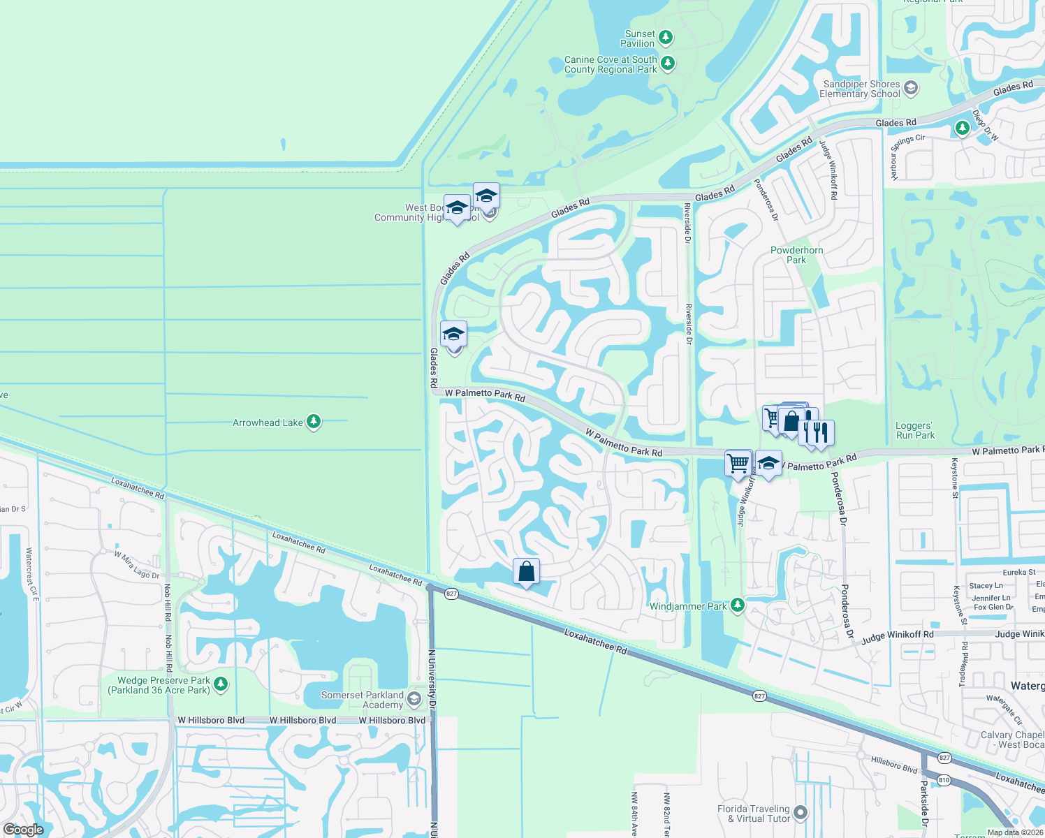 map of restaurants, bars, coffee shops, grocery stores, and more near 12697 Maypan Drive in Boca Raton