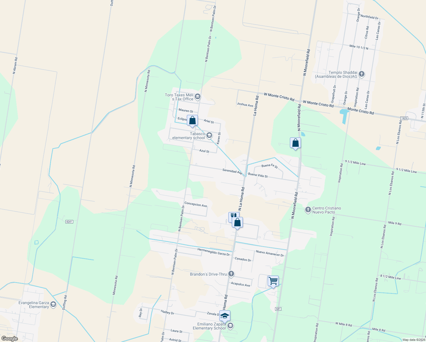 map of restaurants, bars, coffee shops, grocery stores, and more near 3407 Serenidad Ave in Mission