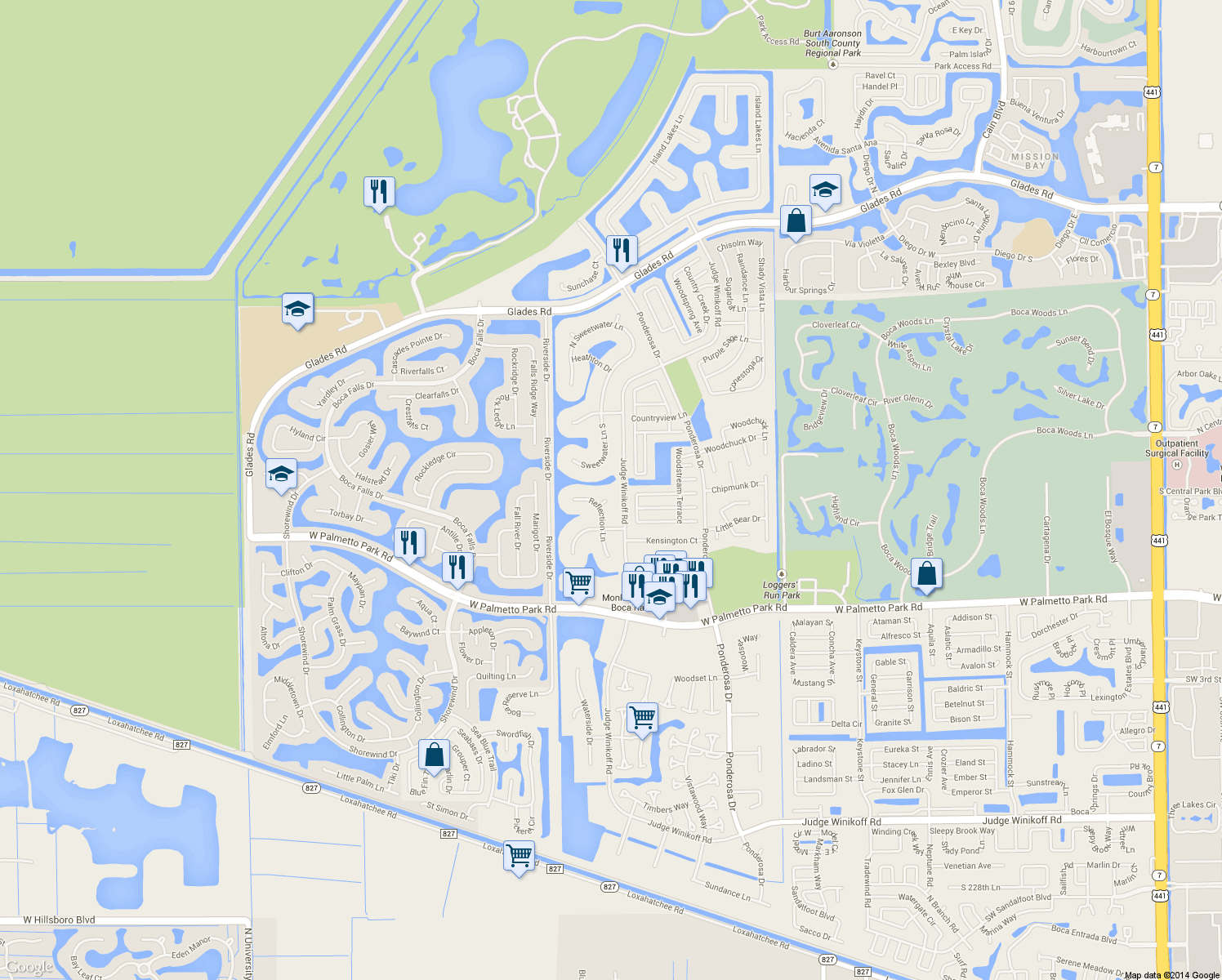 map of restaurants, bars, coffee shops, grocery stores, and more near 11797 Greystone Dr in Boca Raton