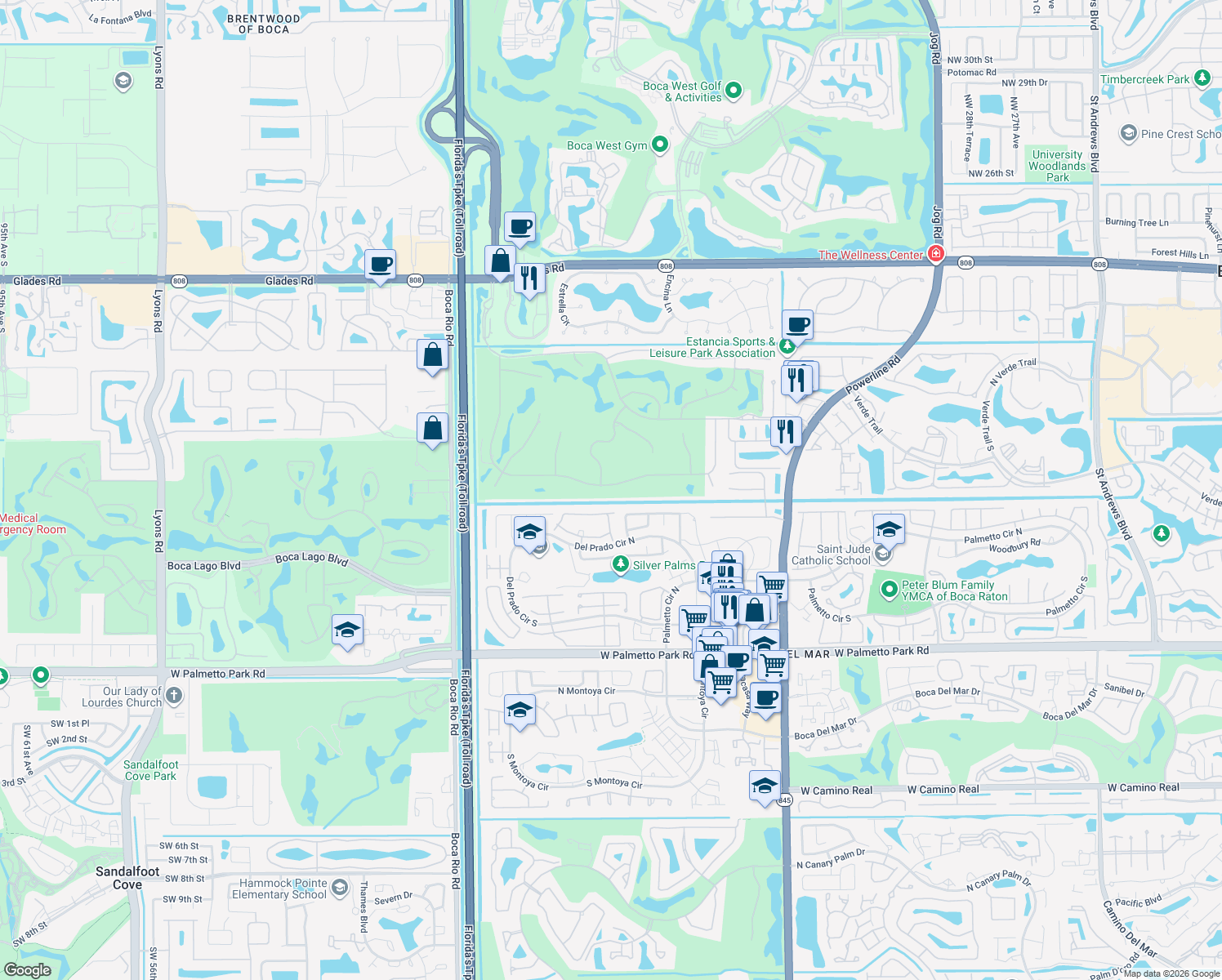 map of restaurants, bars, coffee shops, grocery stores, and more near 7364 Mandarin Dr in Boca Raton