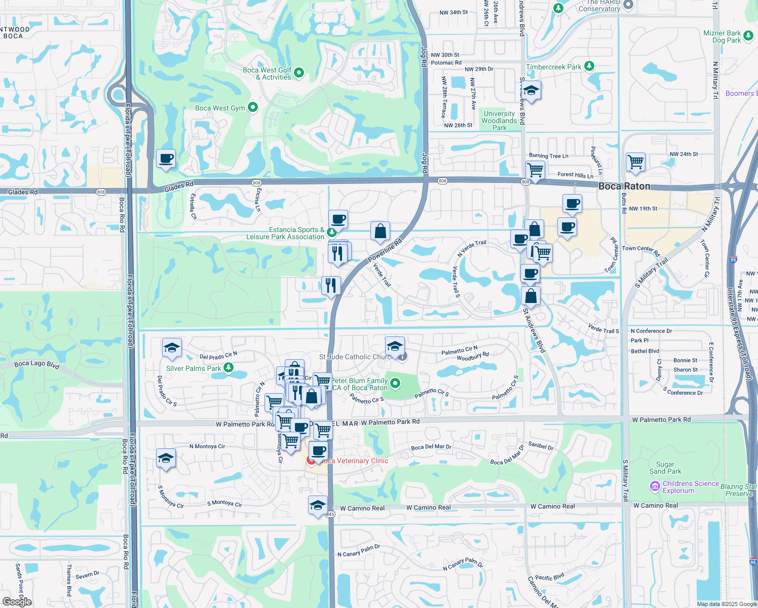 map of restaurants, bars, coffee shops, grocery stores, and more near 21430 Laguna Drive in Boca Raton
