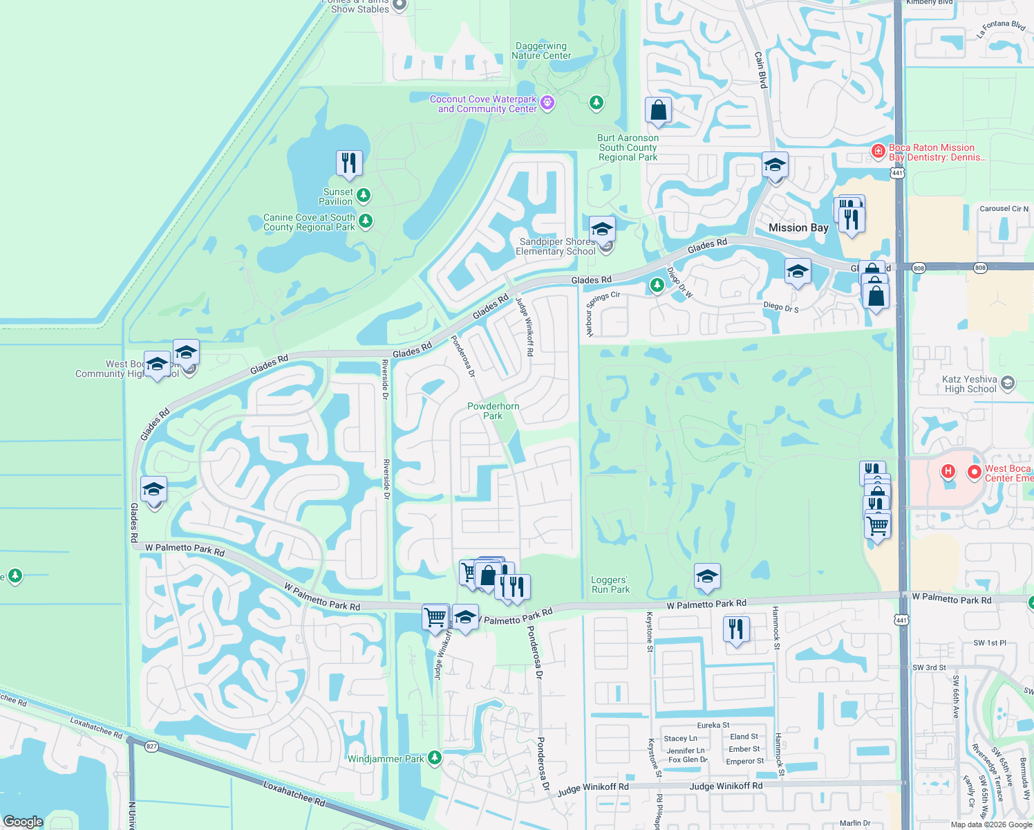 map of restaurants, bars, coffee shops, grocery stores, and more near 21236 Turquoise Way in Boca Raton