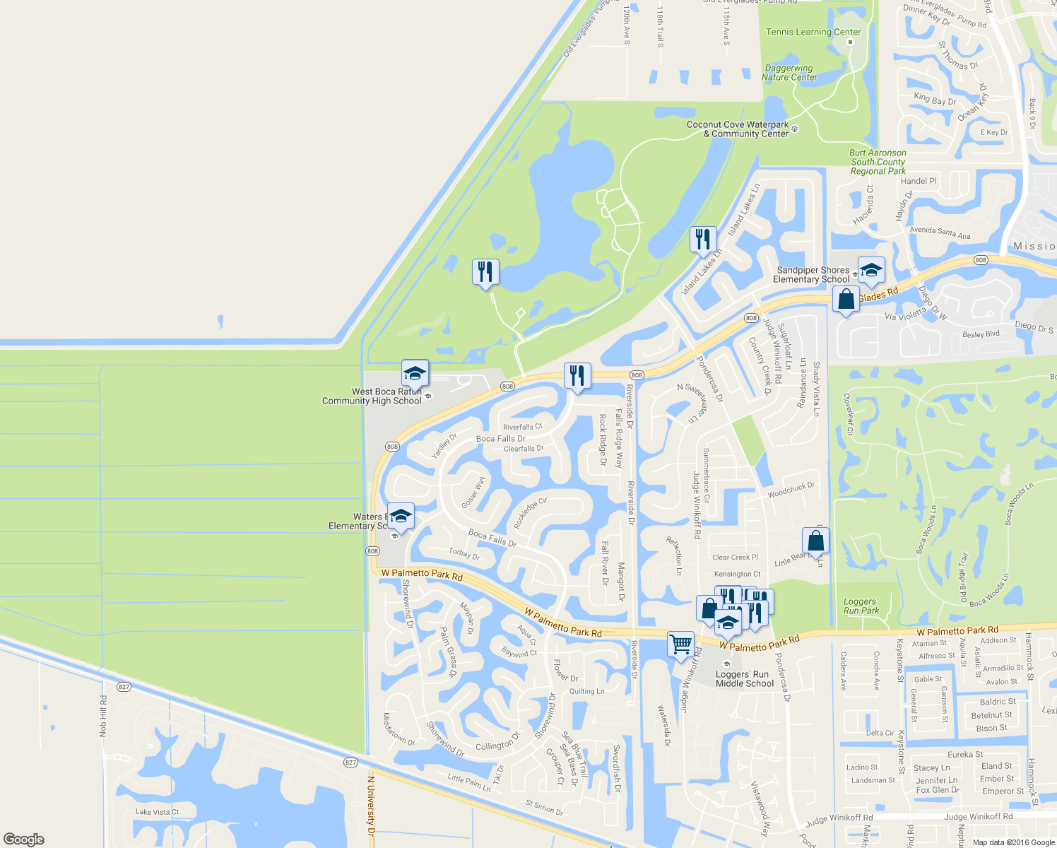 map of restaurants, bars, coffee shops, grocery stores, and more near 12317 Riverfalls Court in Boca Raton