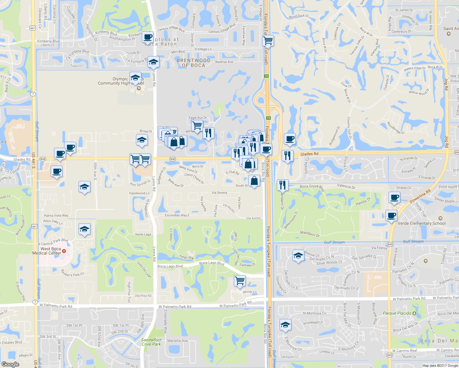 map of restaurants, bars, coffee shops, grocery stores, and more near 8349 South Street in Boca Raton