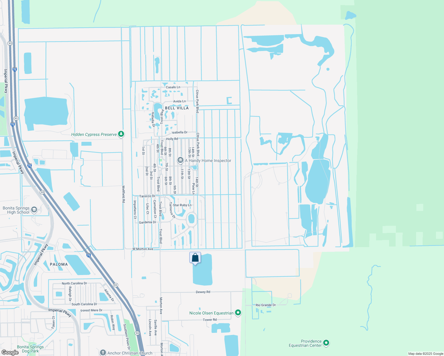 map of restaurants, bars, coffee shops, grocery stores, and more near 25991 Citrus Park Boulevard in Bonita Springs