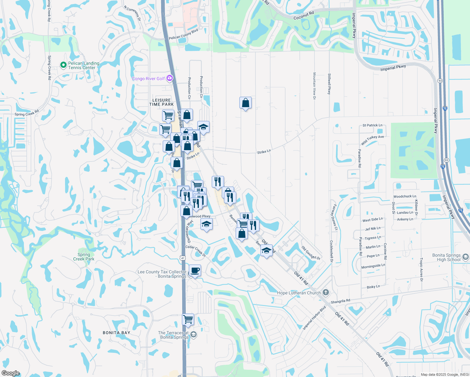 map of restaurants, bars, coffee shops, grocery stores, and more near 25211 Old 41 Road in Bonita Springs