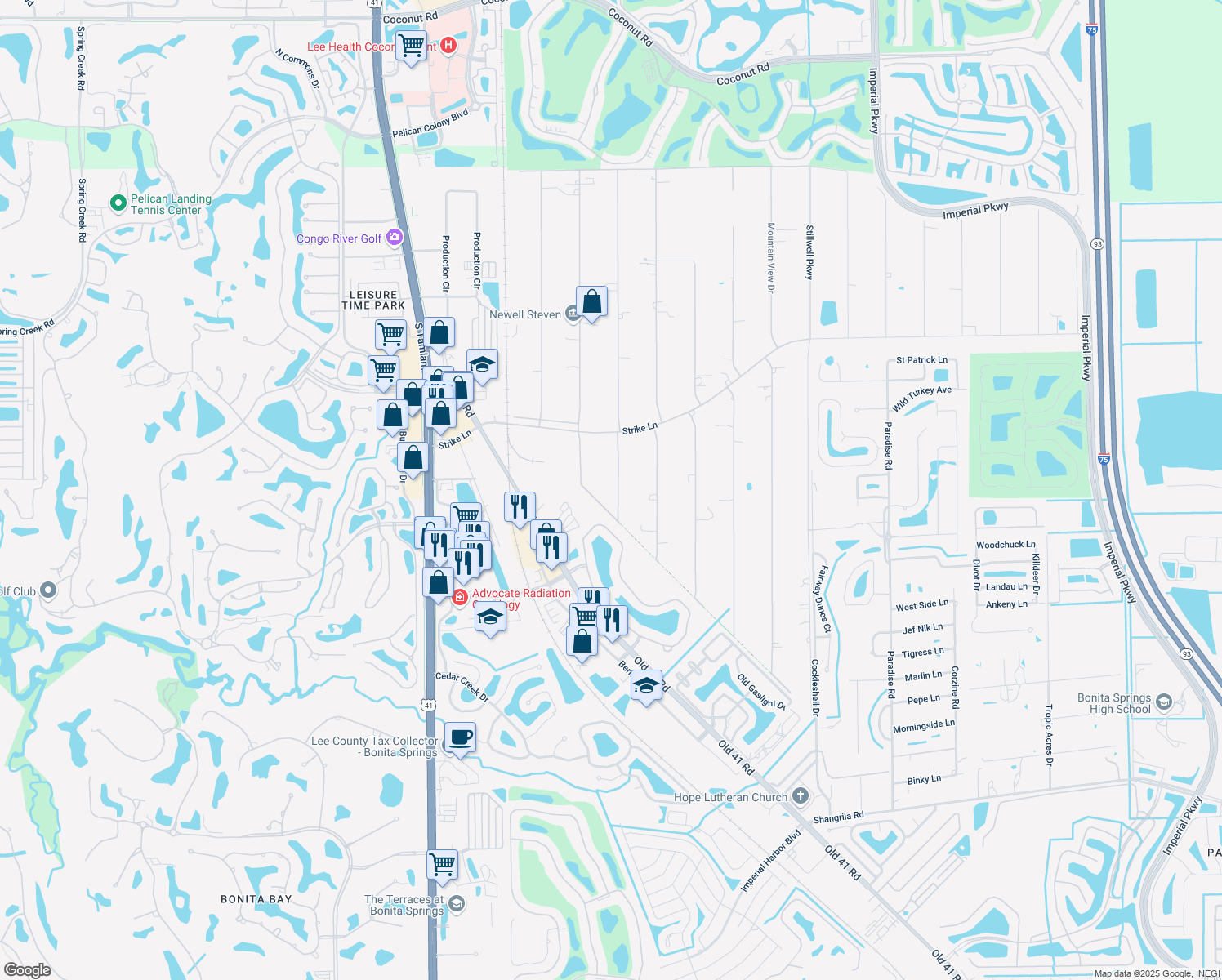 map of restaurants, bars, coffee shops, grocery stores, and more near 25272 Catskill Drive in Bonita Springs