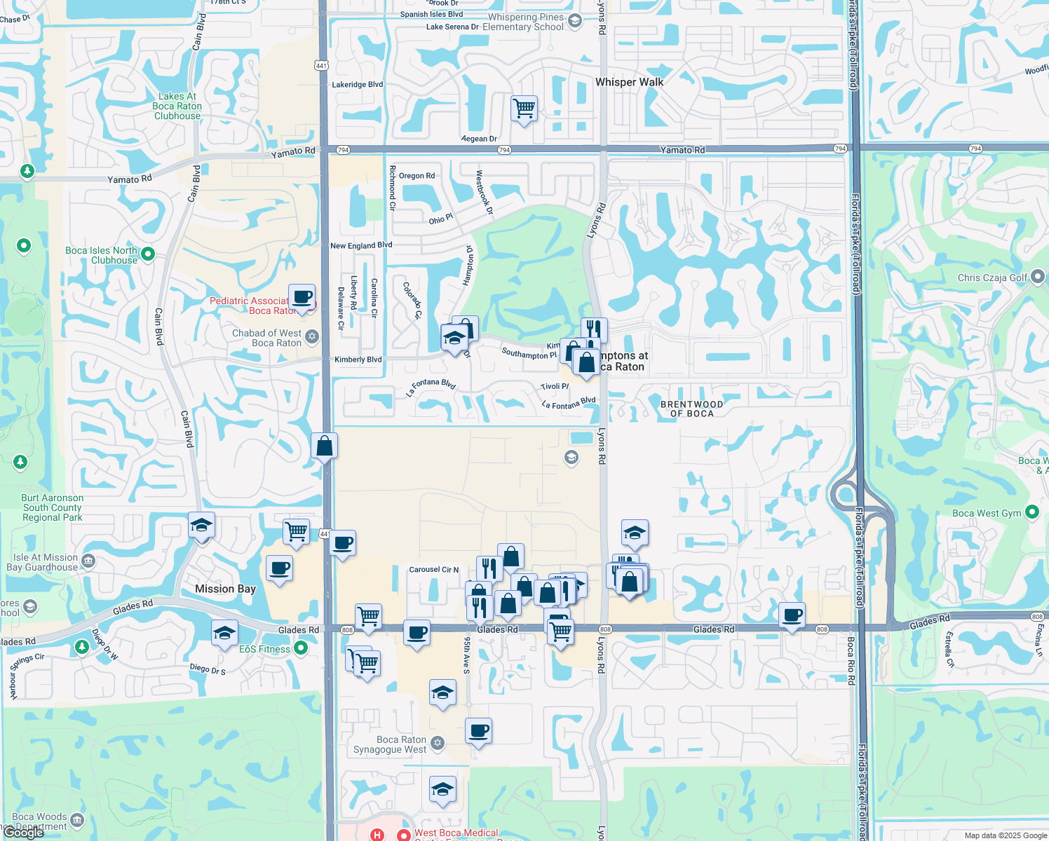 map of restaurants, bars, coffee shops, grocery stores, and more near 9280 Neptunes Basin Court in Boca Raton