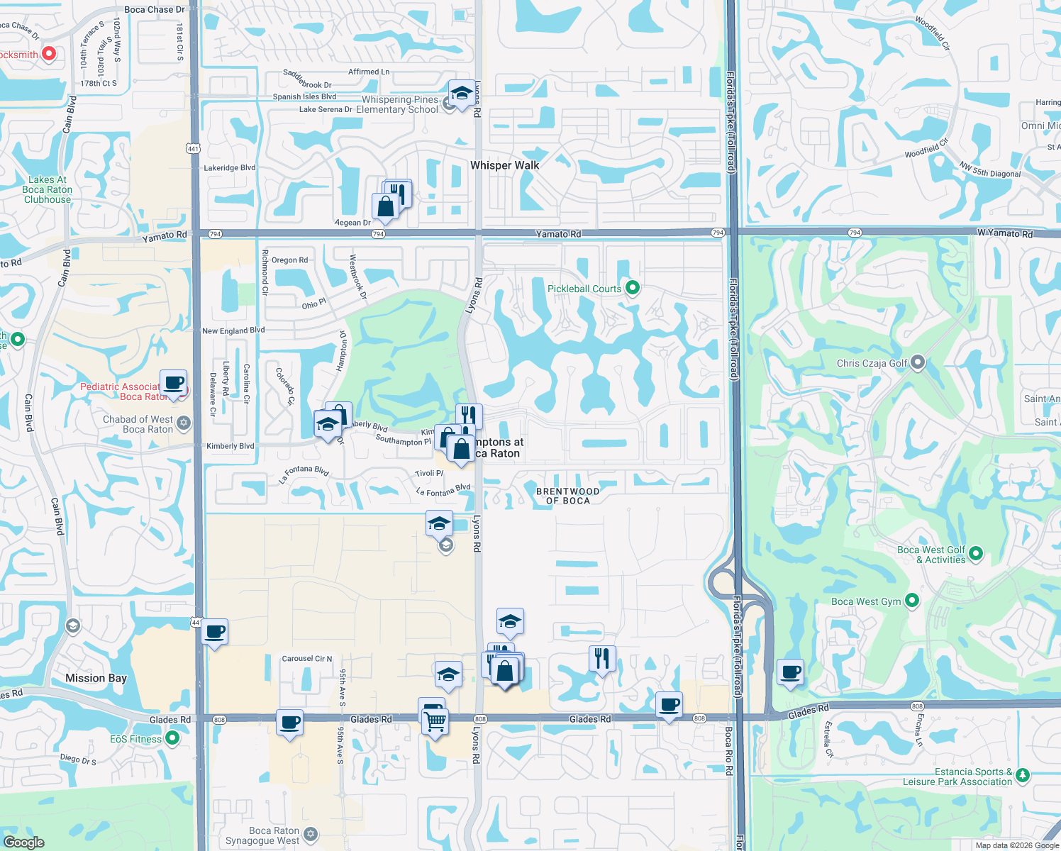map of restaurants, bars, coffee shops, grocery stores, and more near 402 Brighton J in Boca Raton