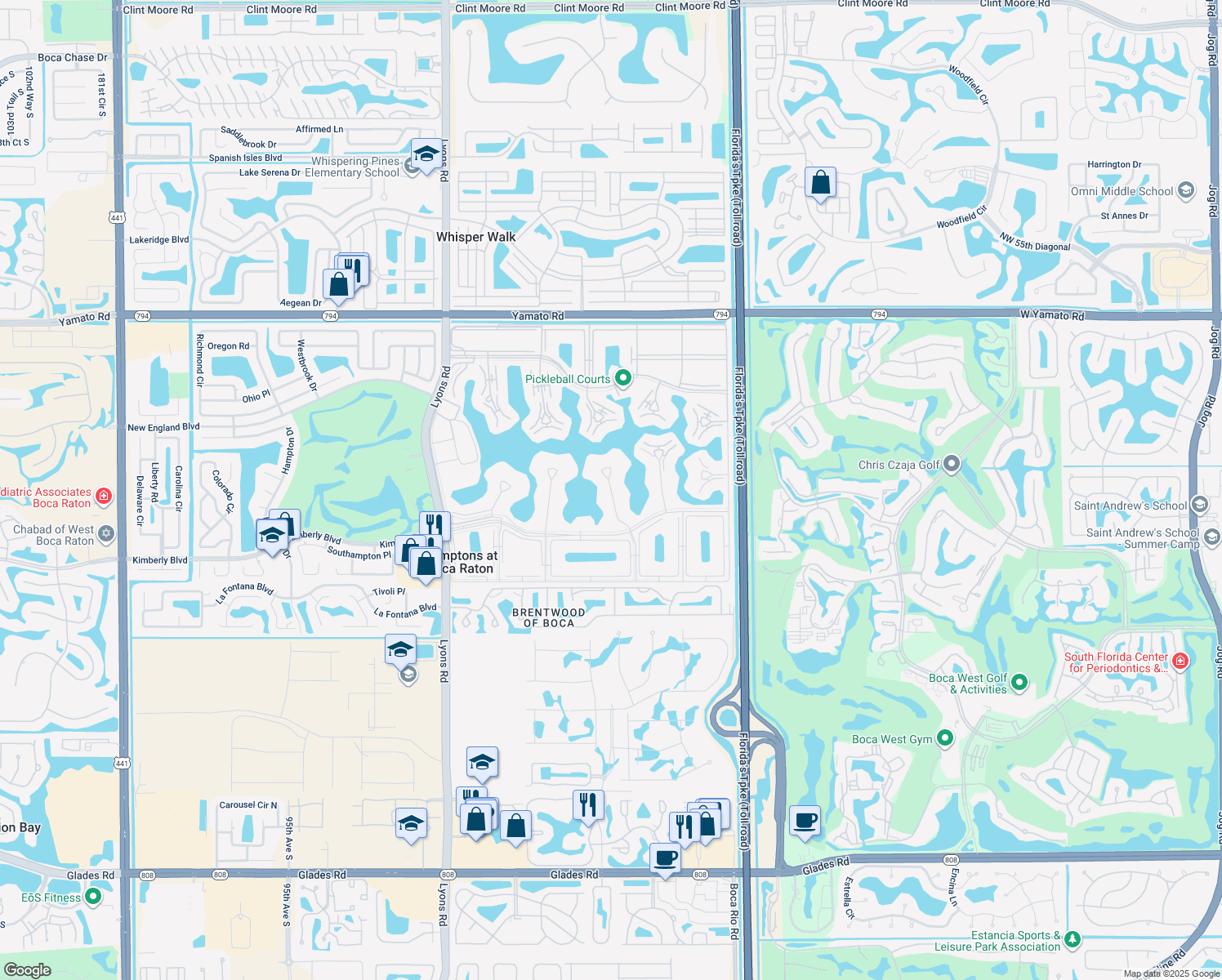 map of restaurants, bars, coffee shops, grocery stores, and more near 2087 Exeter East in Boca Raton