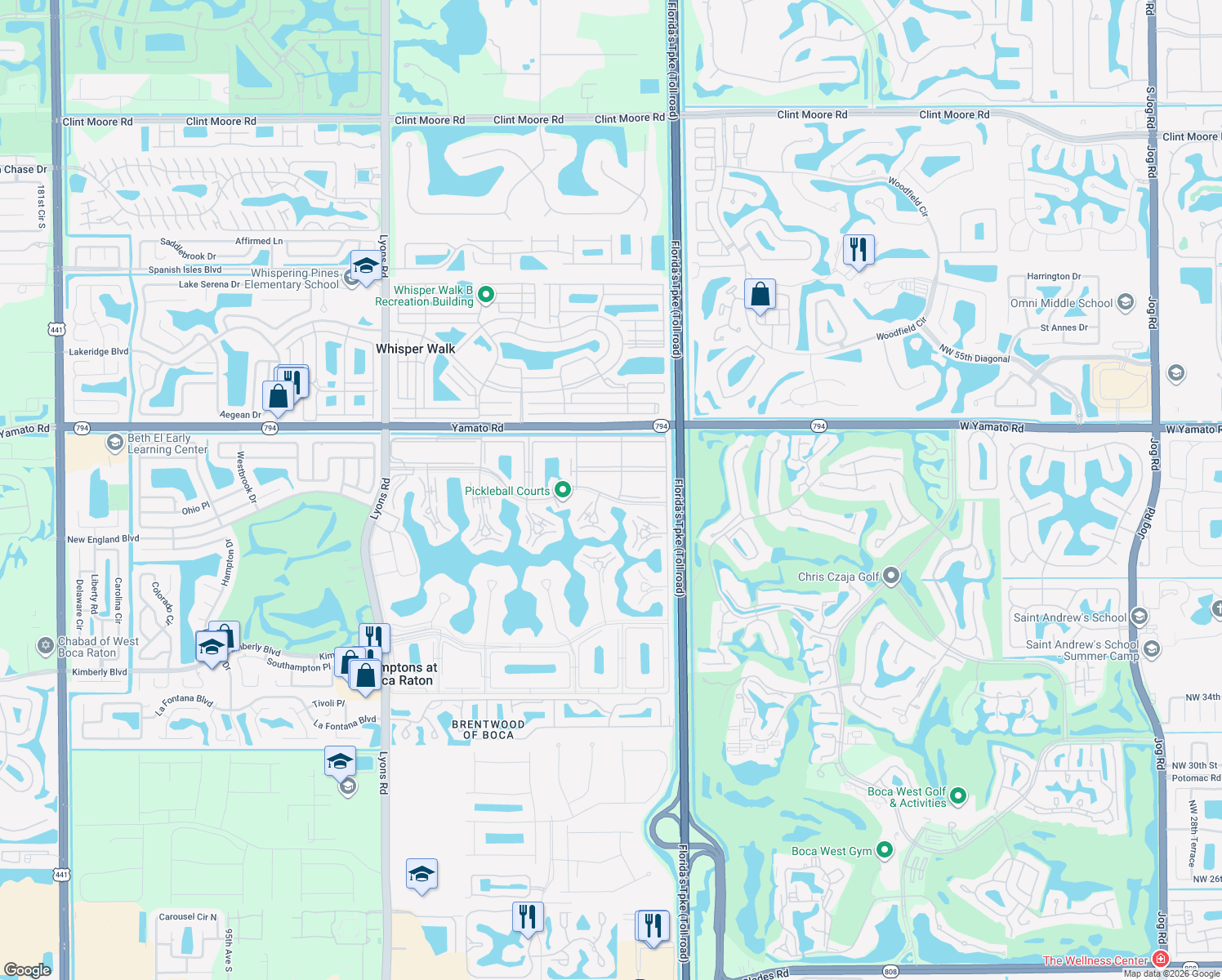 map of restaurants, bars, coffee shops, grocery stores, and more near 434 Mansfield K in Boca Raton