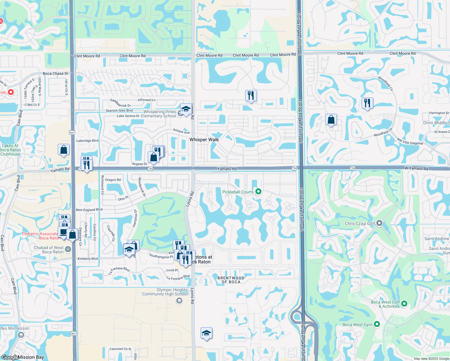 map of restaurants, bars, coffee shops, grocery stores, and more near 280 Suffolk F in Boca Raton