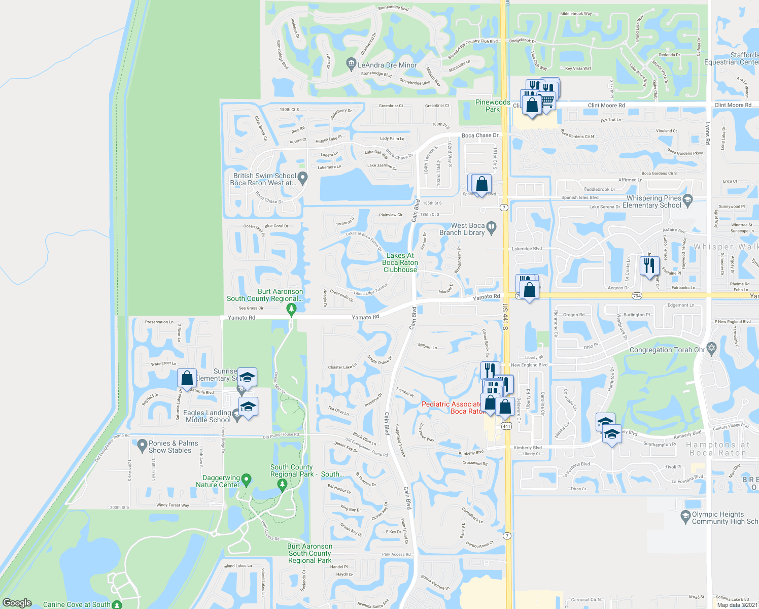 map of restaurants, bars, coffee shops, grocery stores, and more near 18288 Coral Isles Drive in Boca Raton