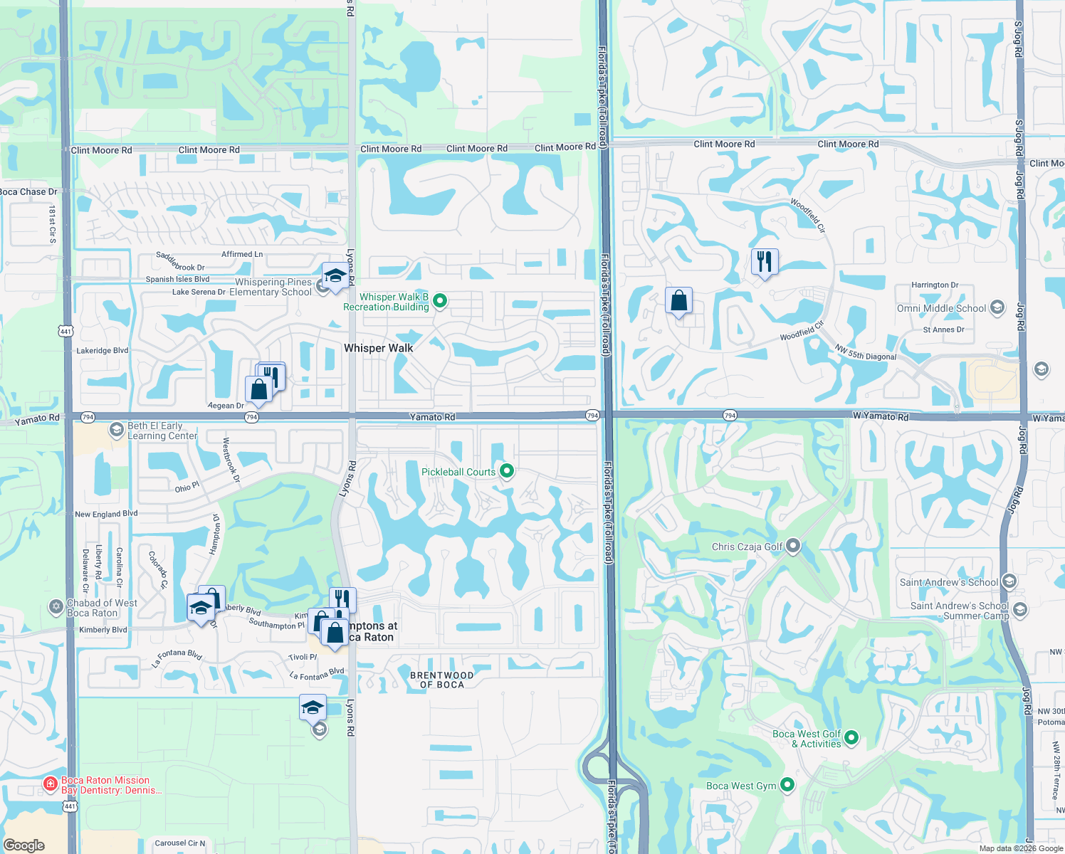 map of restaurants, bars, coffee shops, grocery stores, and more near 505 Mansfield M in Boca Raton