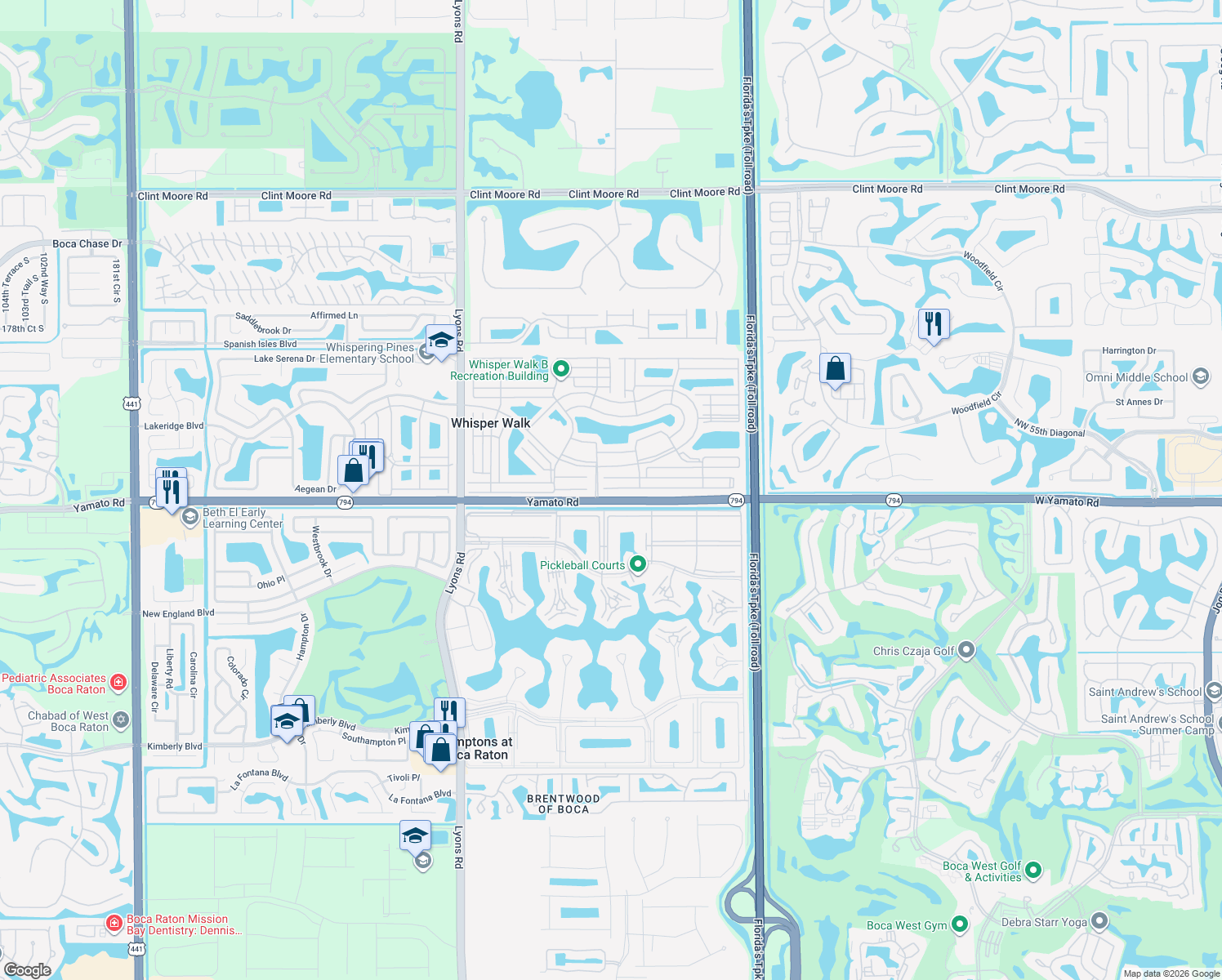 map of restaurants, bars, coffee shops, grocery stores, and more near 8324 Summerbreeze Lane in Boca Raton