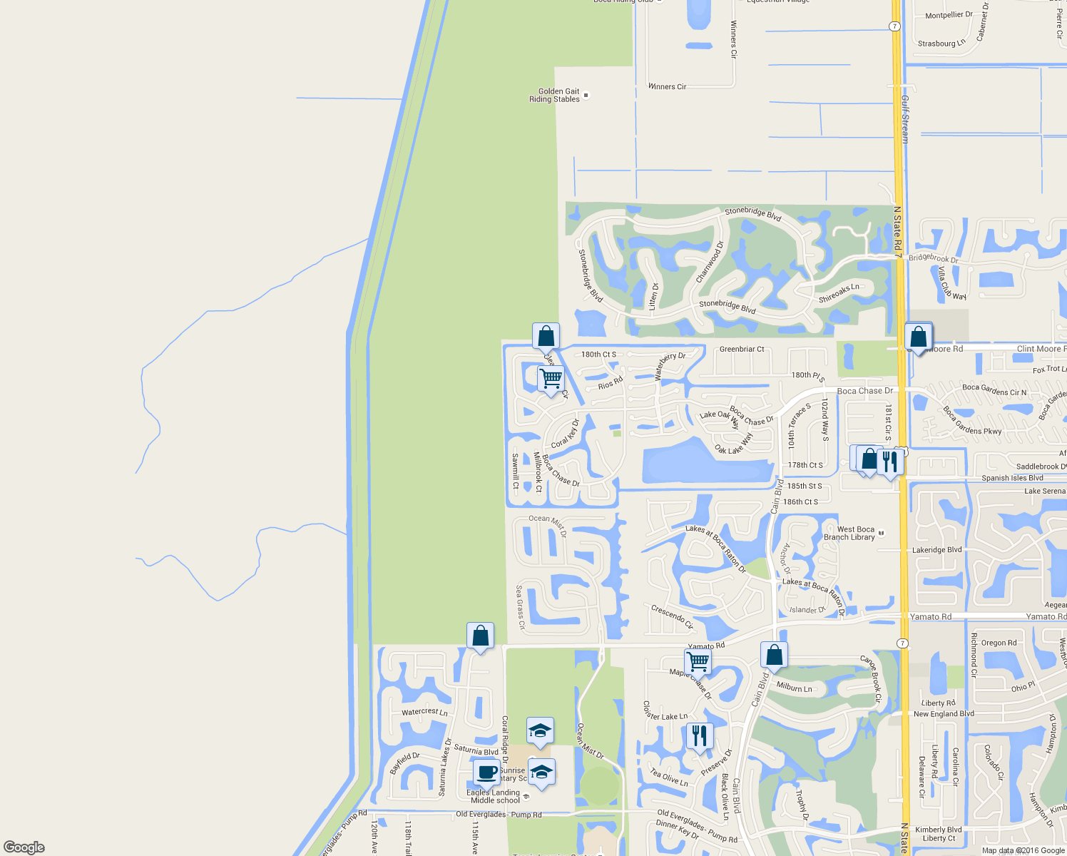 map of restaurants, bars, coffee shops, grocery stores, and more near 18335 Fresh Lake Way in Boca Raton