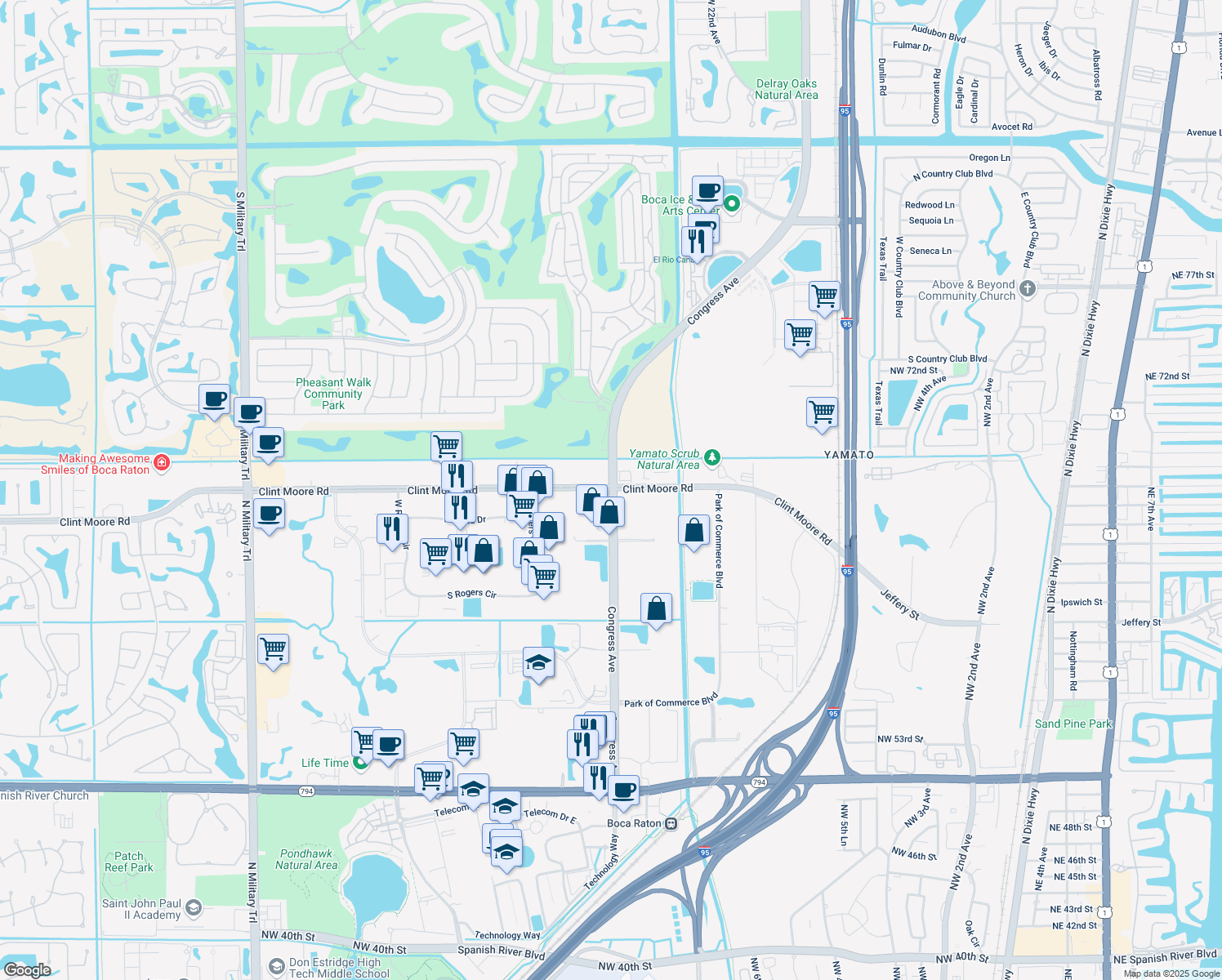 Map Of Restaurants Bars Coffee Shops Grocery Stores And More Near Clint. Clint Moore Rd Congress Ave Boca Raton Fl Walk Score map of restaurants bars coffee shops grocery stores and more near clint. clint moore rd congress ave boca raton fl walk score