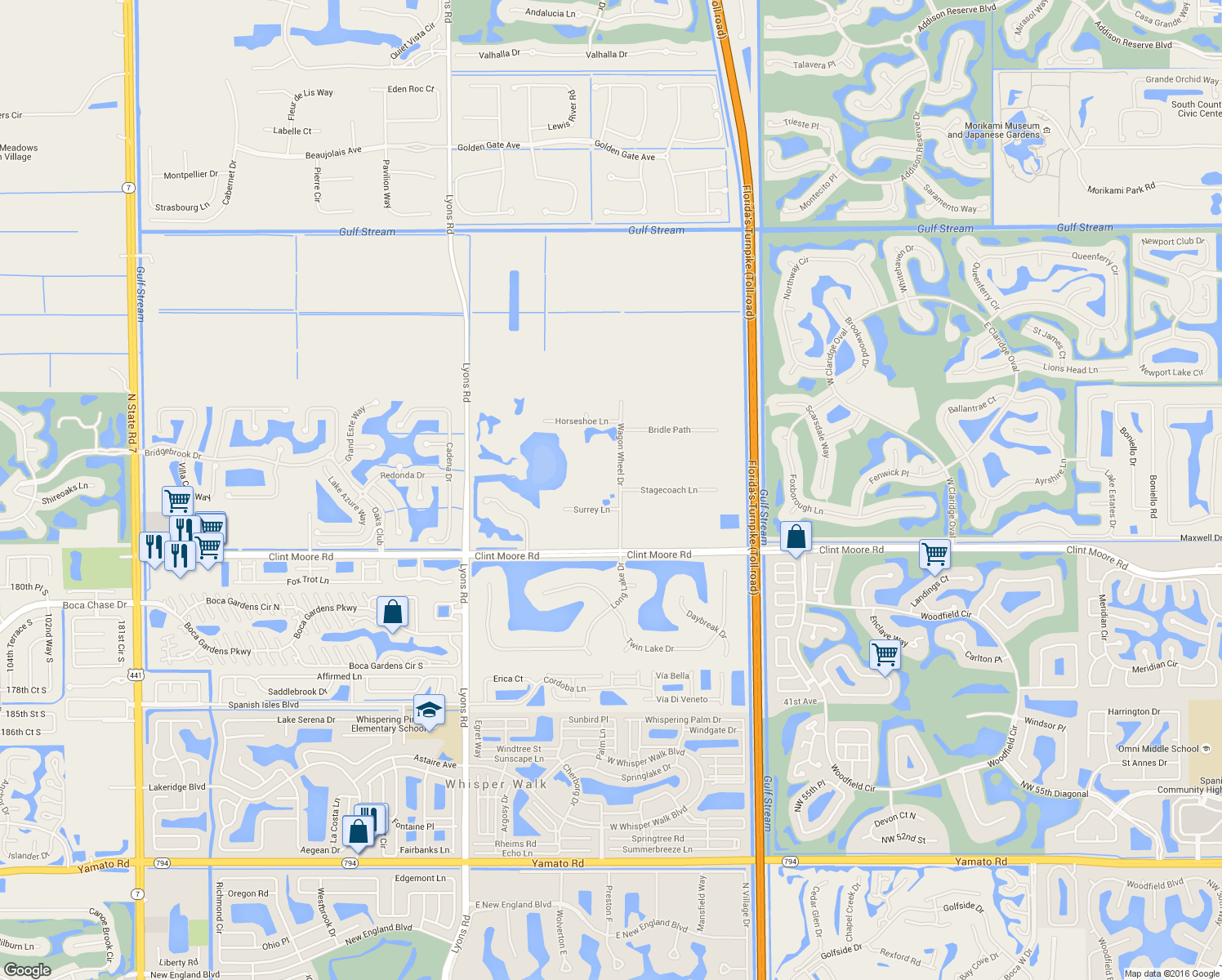 map of restaurants, bars, coffee shops, grocery stores, and more near 8549 Surrey Lane in Boca Raton