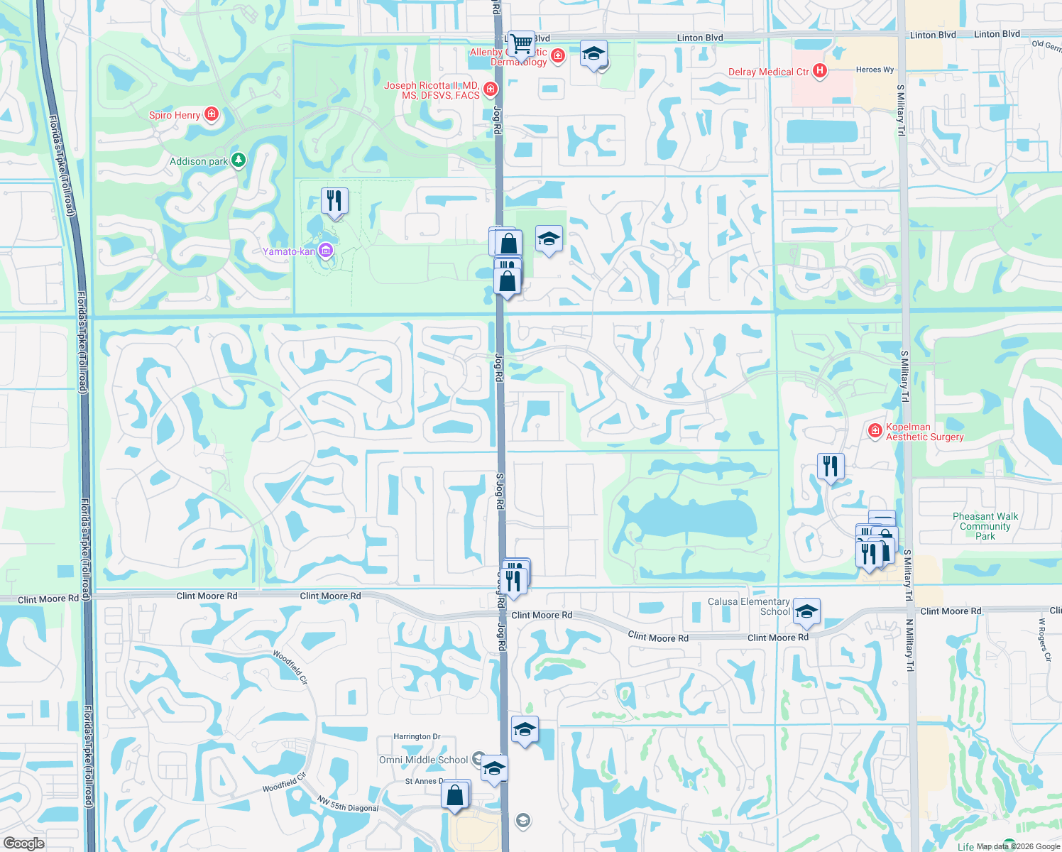 map of restaurants, bars, coffee shops, grocery stores, and more near 17385 Vistancia Cir in Boca Raton