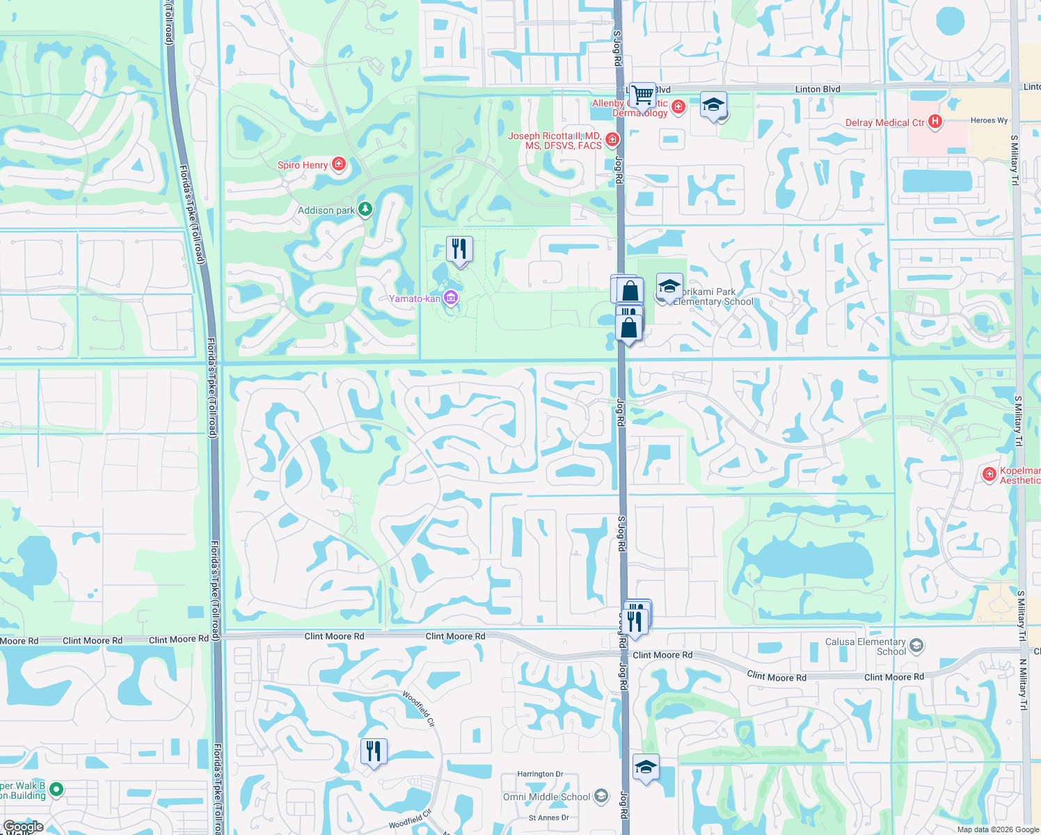 map of restaurants, bars, coffee shops, grocery stores, and more near 6987 Queenferry Circle in Boca Raton
