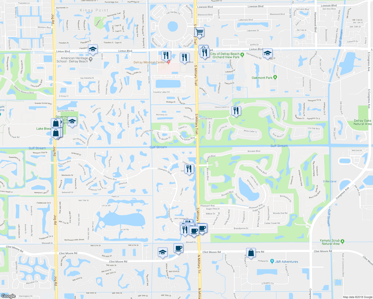 map of restaurants, bars, coffee shops, grocery stores, and more near 5158 Windsor Parke Drive in Boca Raton