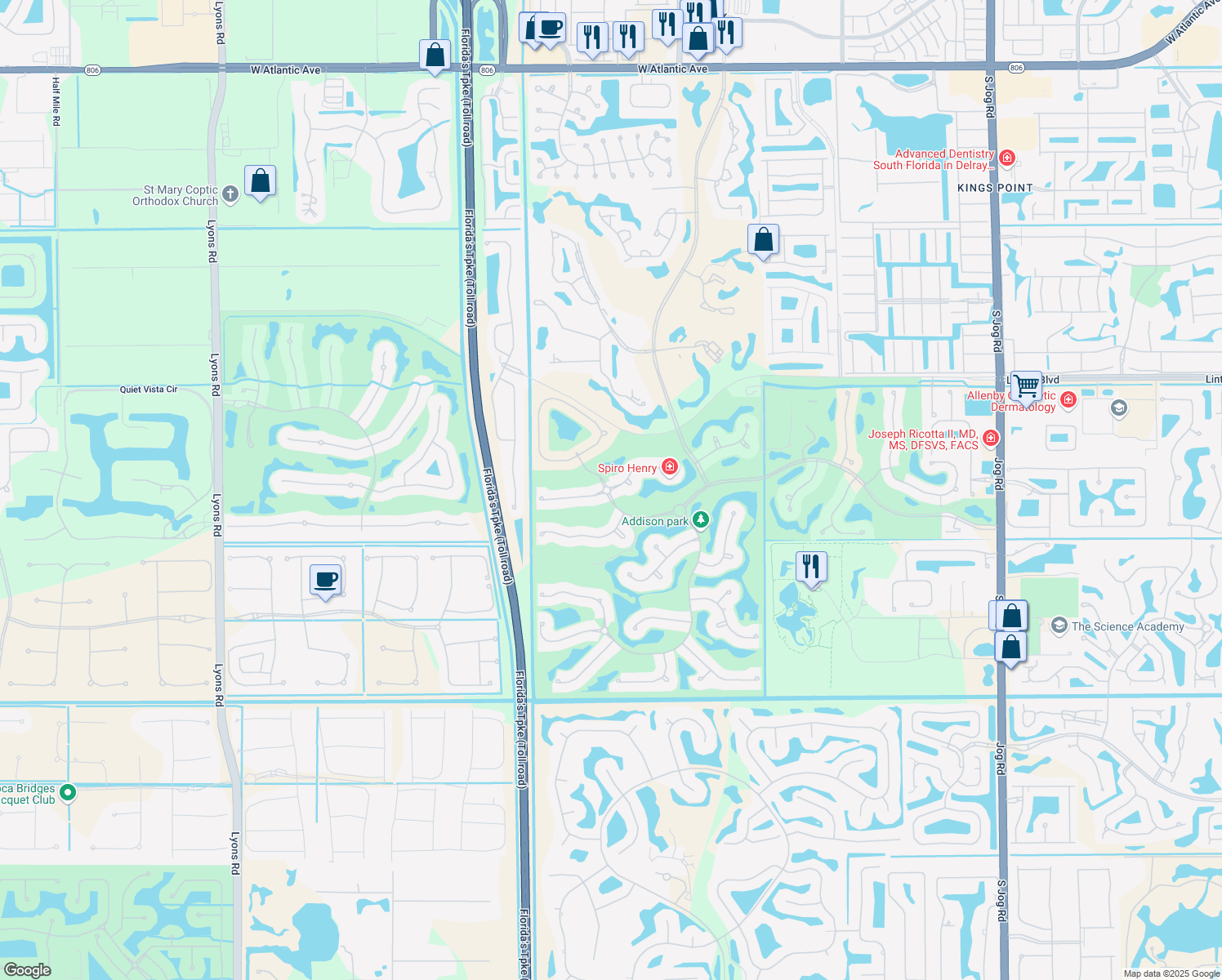 map of restaurants, bars, coffee shops, grocery stores, and more near 6969 Addison Reserve Court in Delray Beach