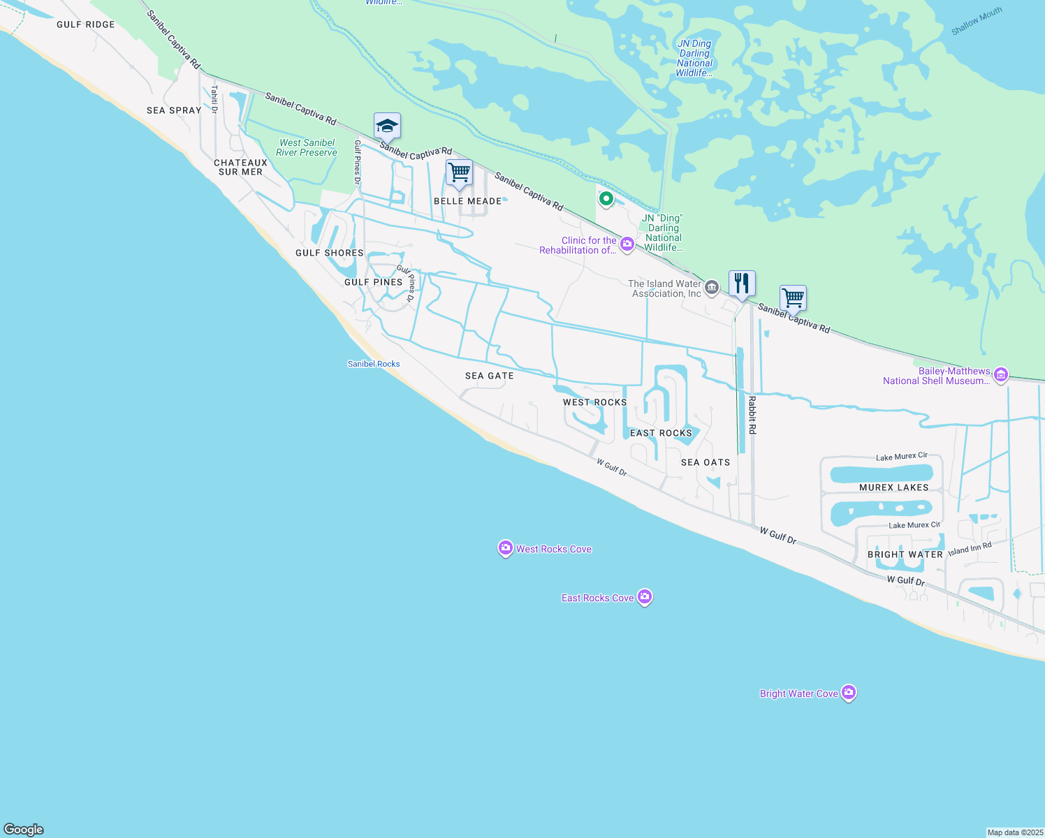 map of restaurants, bars, coffee shops, grocery stores, and more near 4090 West Gulf Drive in Sanibel