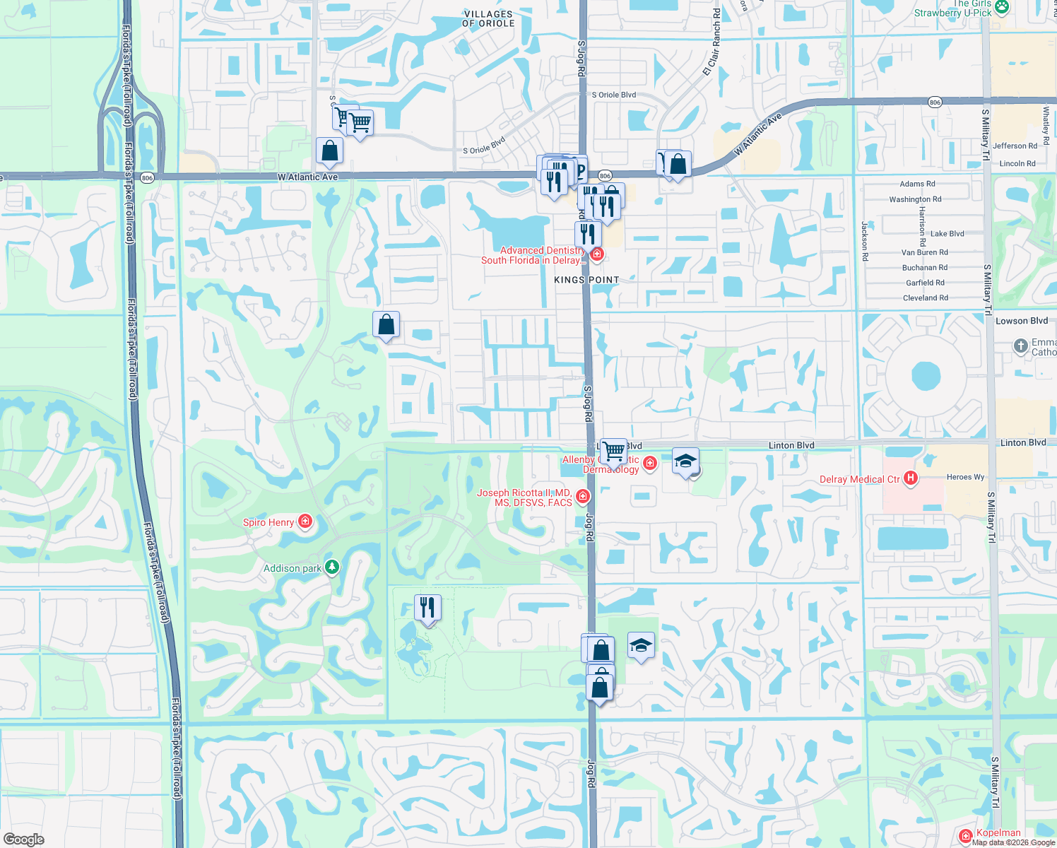 map of restaurants, bars, coffee shops, grocery stores, and more near 406 Saxony I in Delray Beach