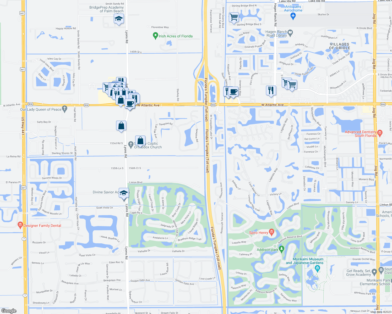map of restaurants, bars, coffee shops, grocery stores, and more near in Delray Beach