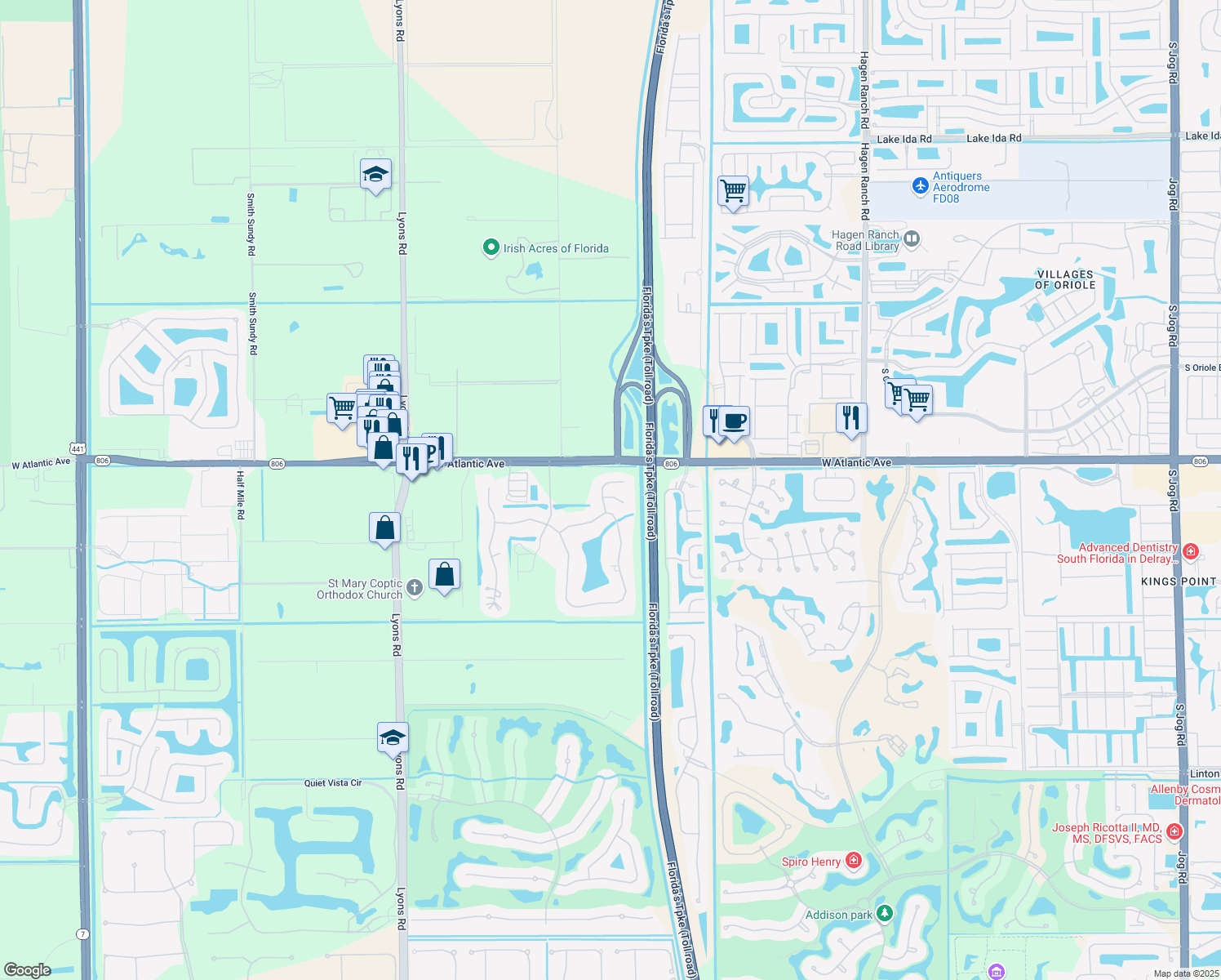 map of restaurants, bars, coffee shops, grocery stores, and more near 15114 Sweetgum Avenue in Delray Beach