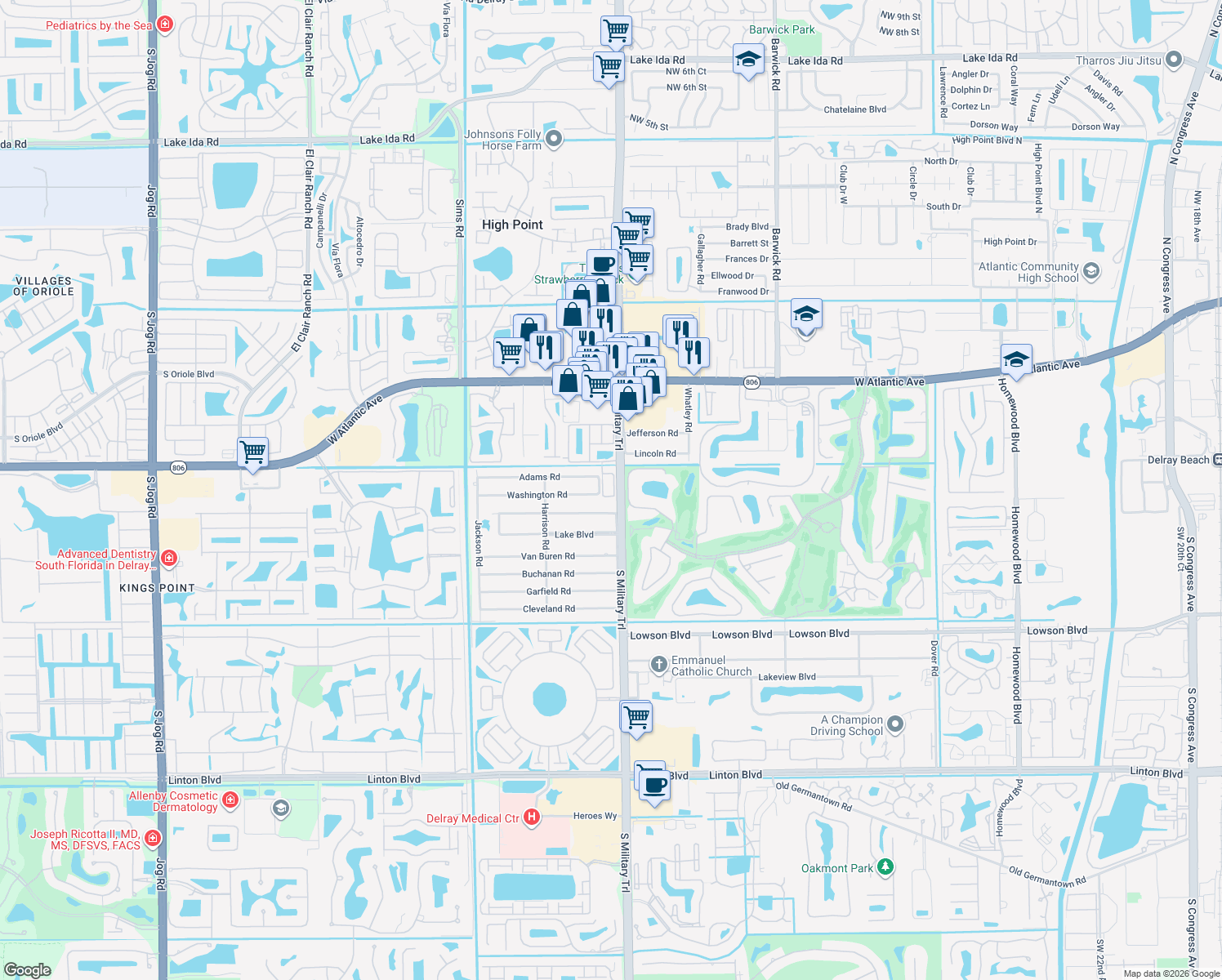 map of restaurants, bars, coffee shops, grocery stores, and more near 238 East Chrystie Circle in Delray Beach